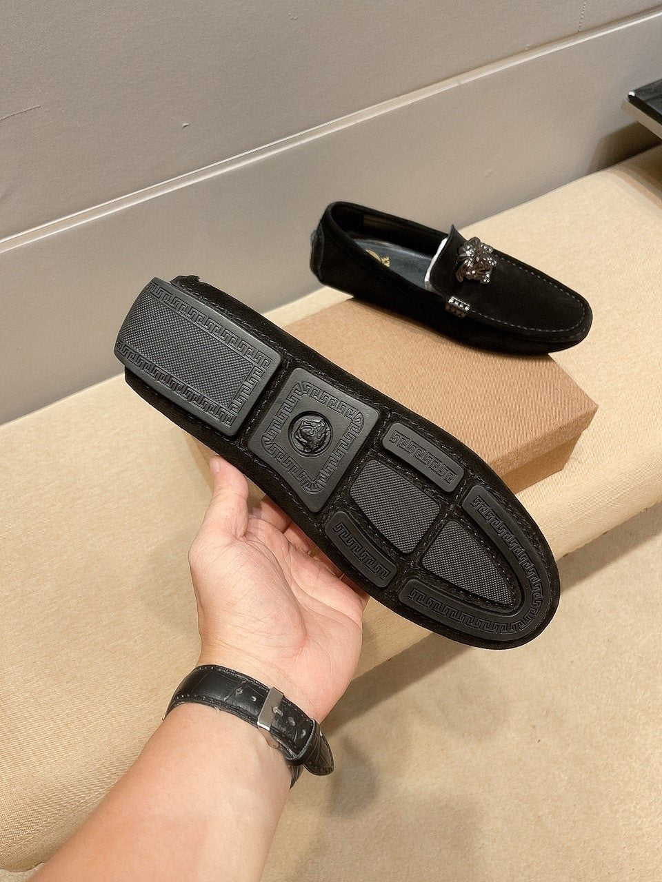 Men's Leather Loafers with Metal Medallion — side