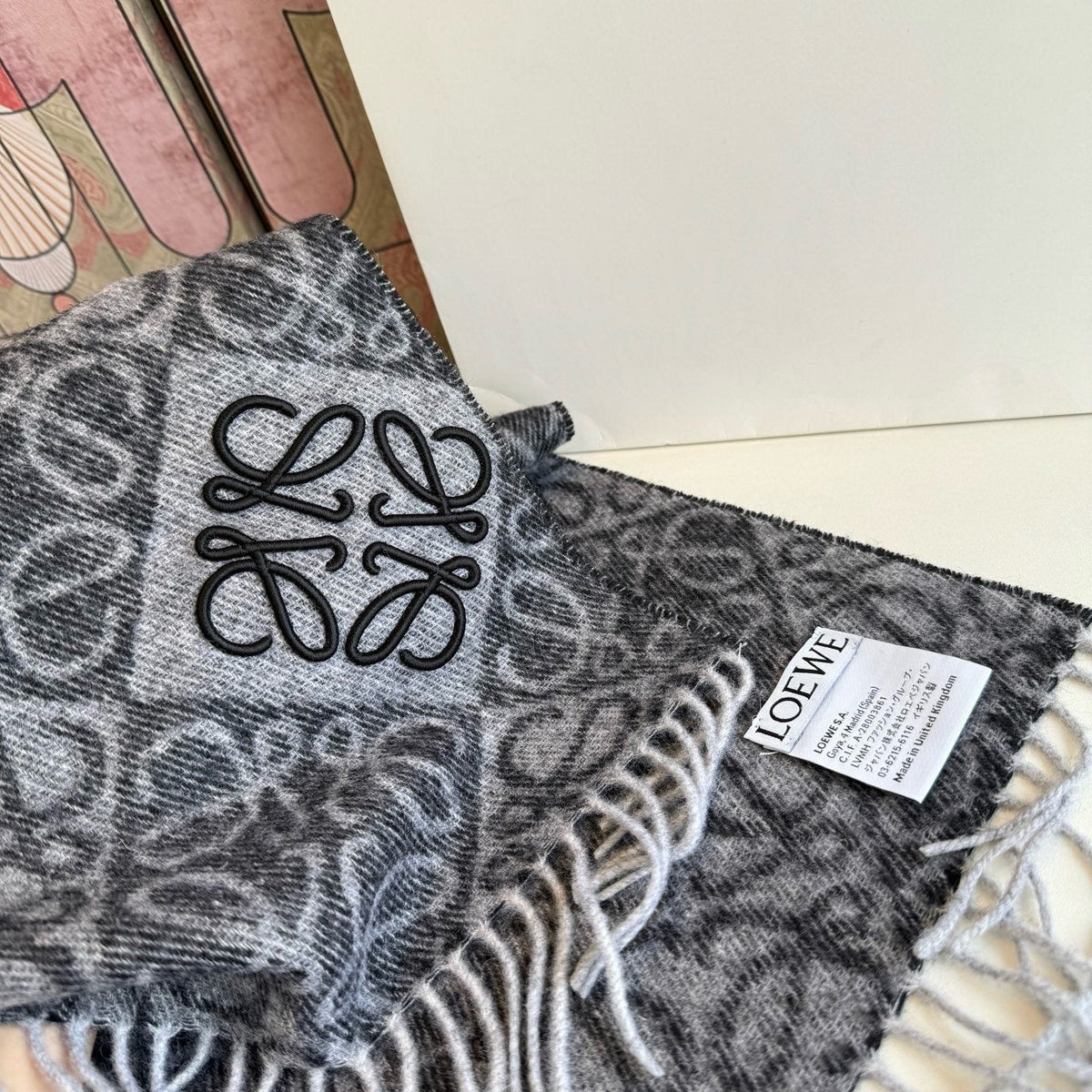Loewe Reversible Fringe Pattern Scarf — detail