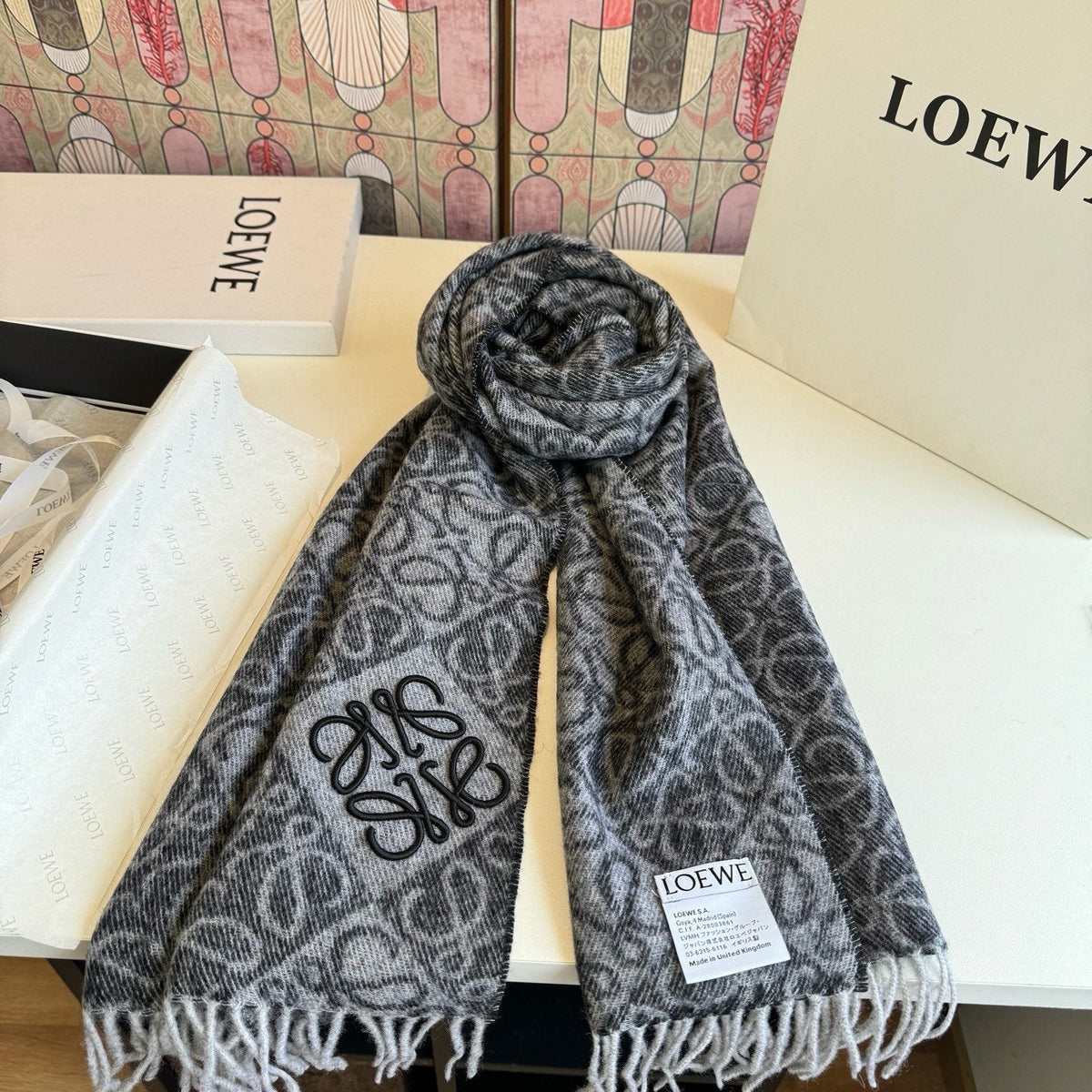 LOEWE Fringed Pattern Scarf — front