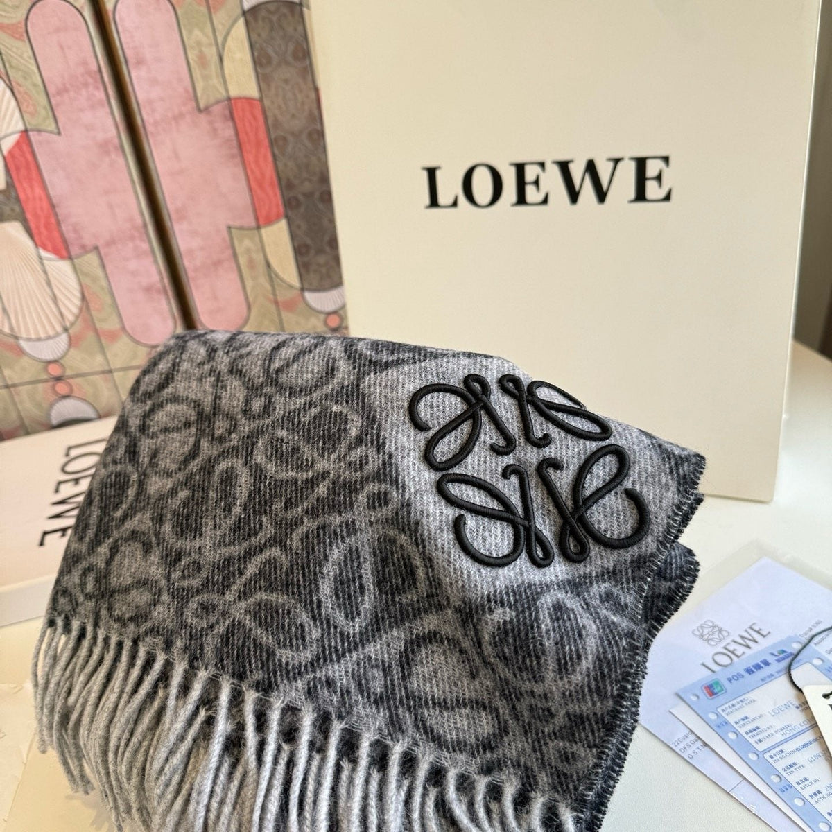 Loewe Reversible Fringe Pattern Scarf — front