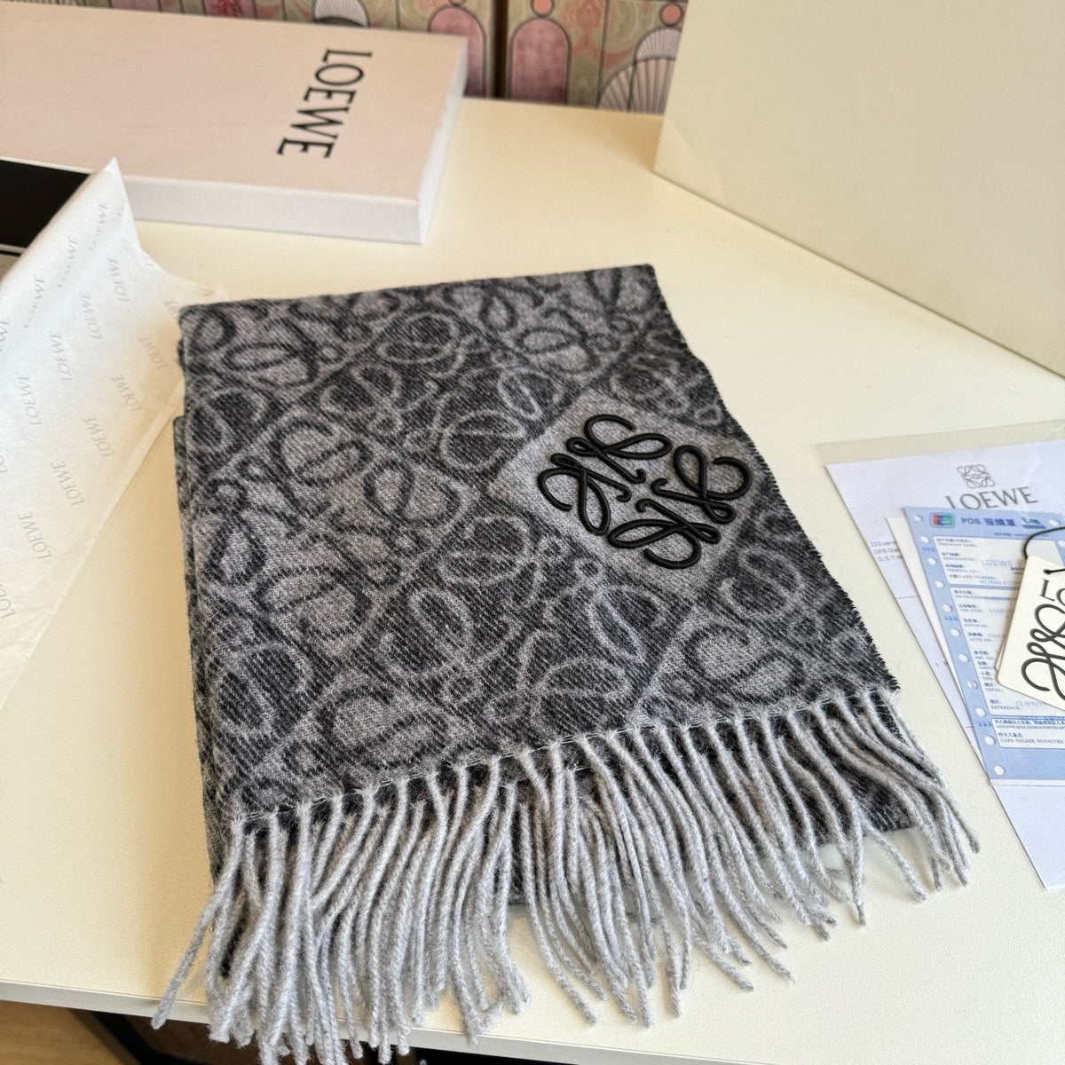 Loewe Reversible Fringe Pattern Scarf — front