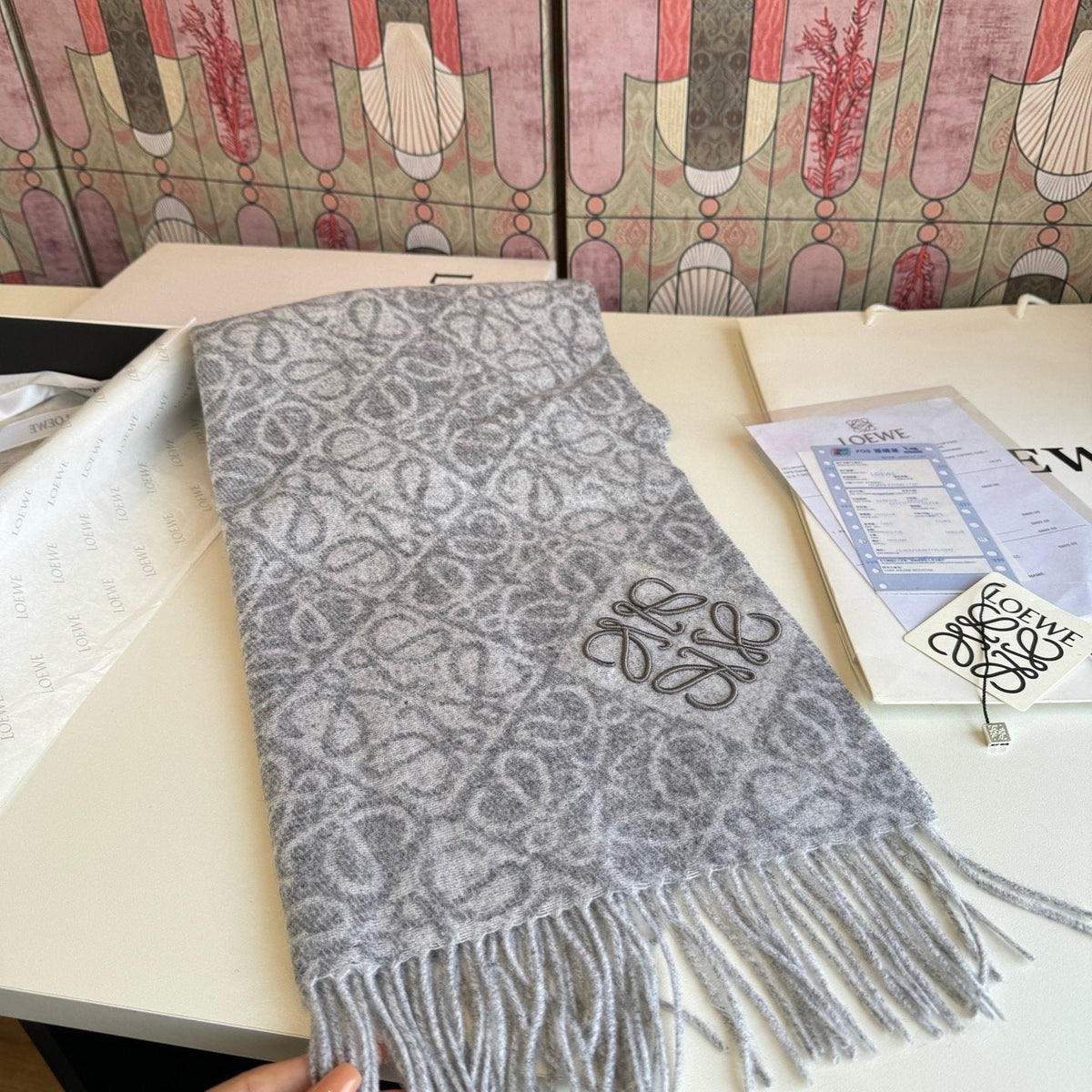 LOEWE Fringed Pattern Scarf — front
