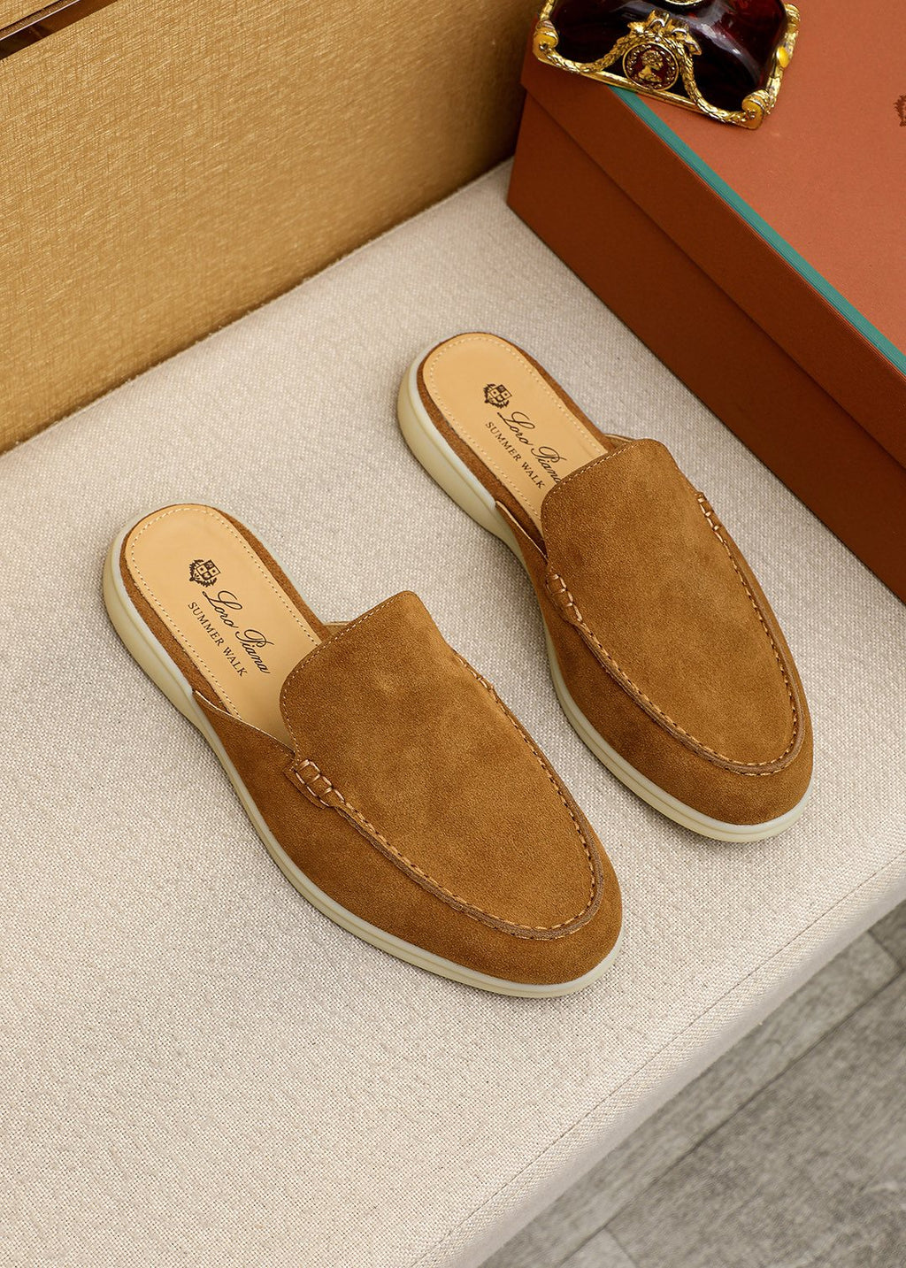 Loro Piana Suede Backless Loafers — front