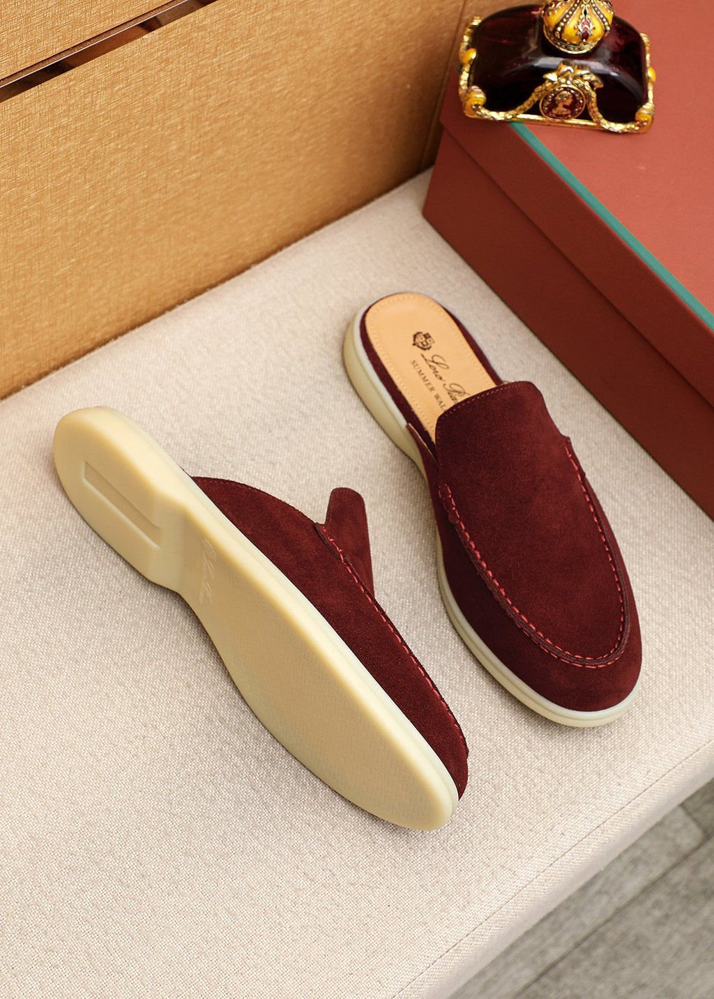 Loro Piana Suede Backless Loafers — side