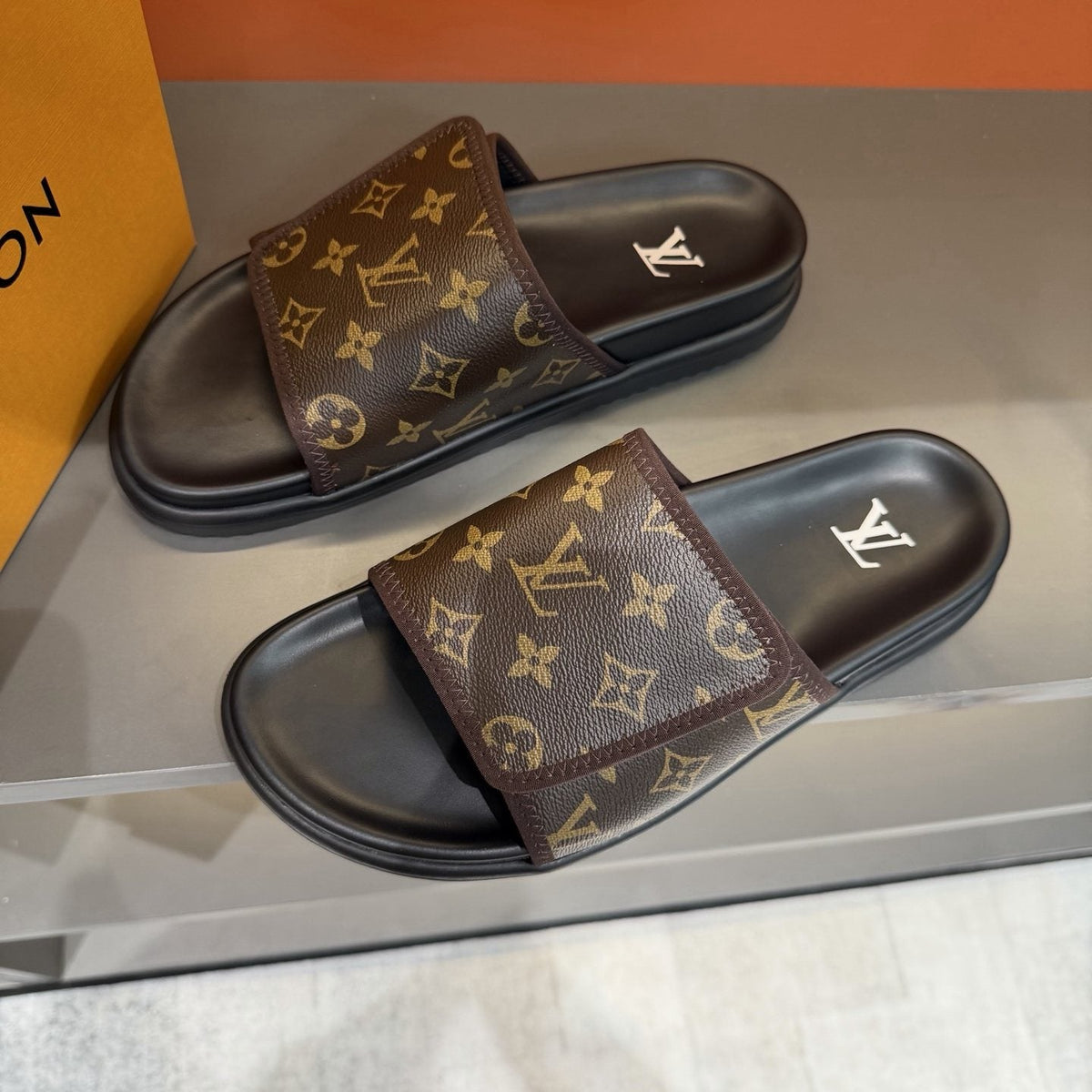 Louis Vuitton Monogram-Patterned Slide Sandals — front