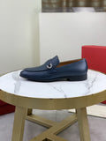 Salvatore Ferragamo Navy Blue Metal-Bit Loafers — hero