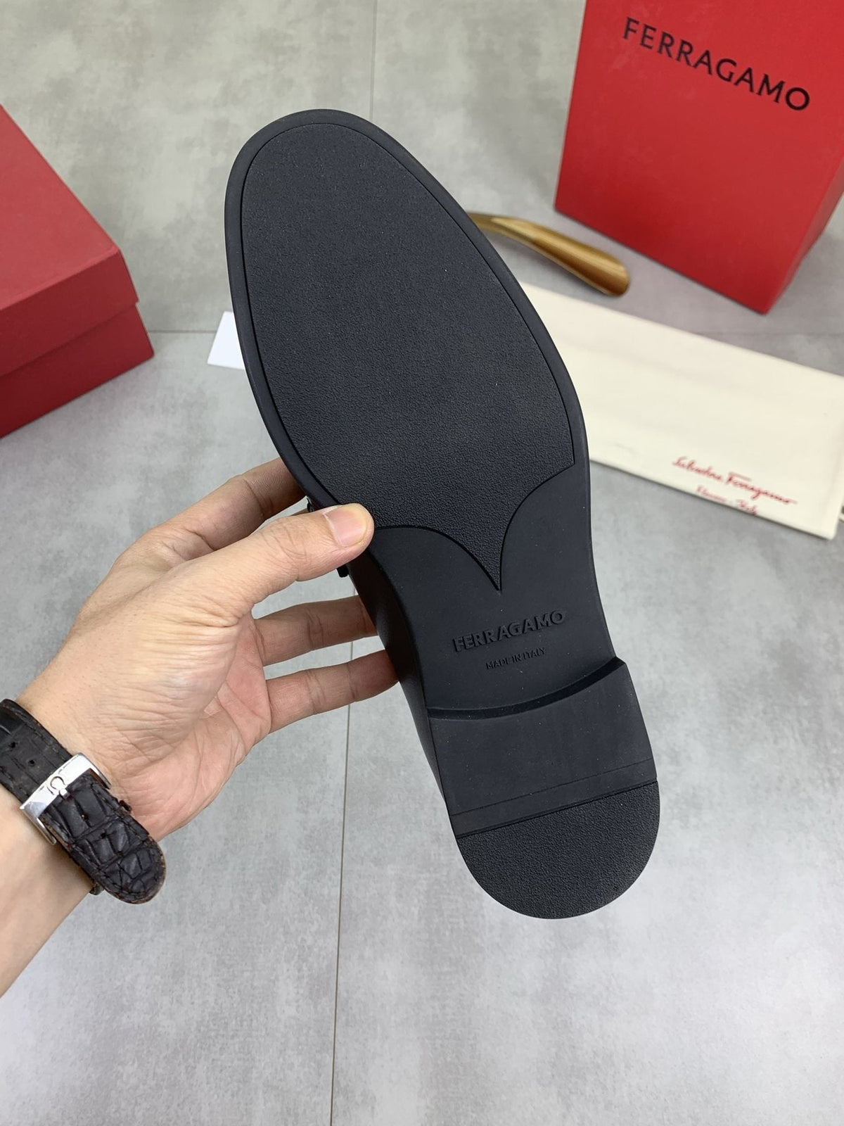 Salvatore Ferragamo Navy Blue Metal-Bit Loafers — back