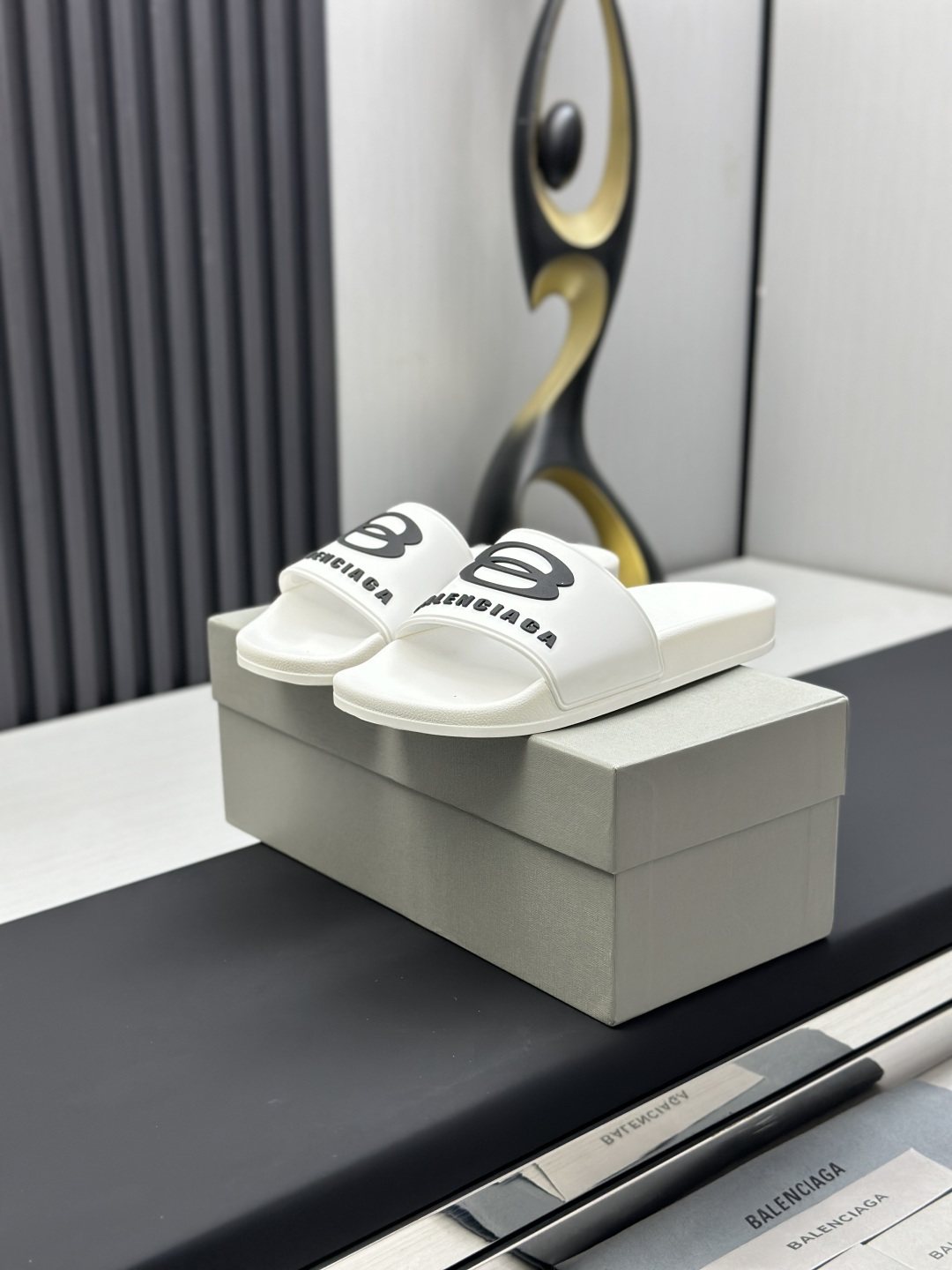 Balenciaga Logo Strap Slide Sandals — front