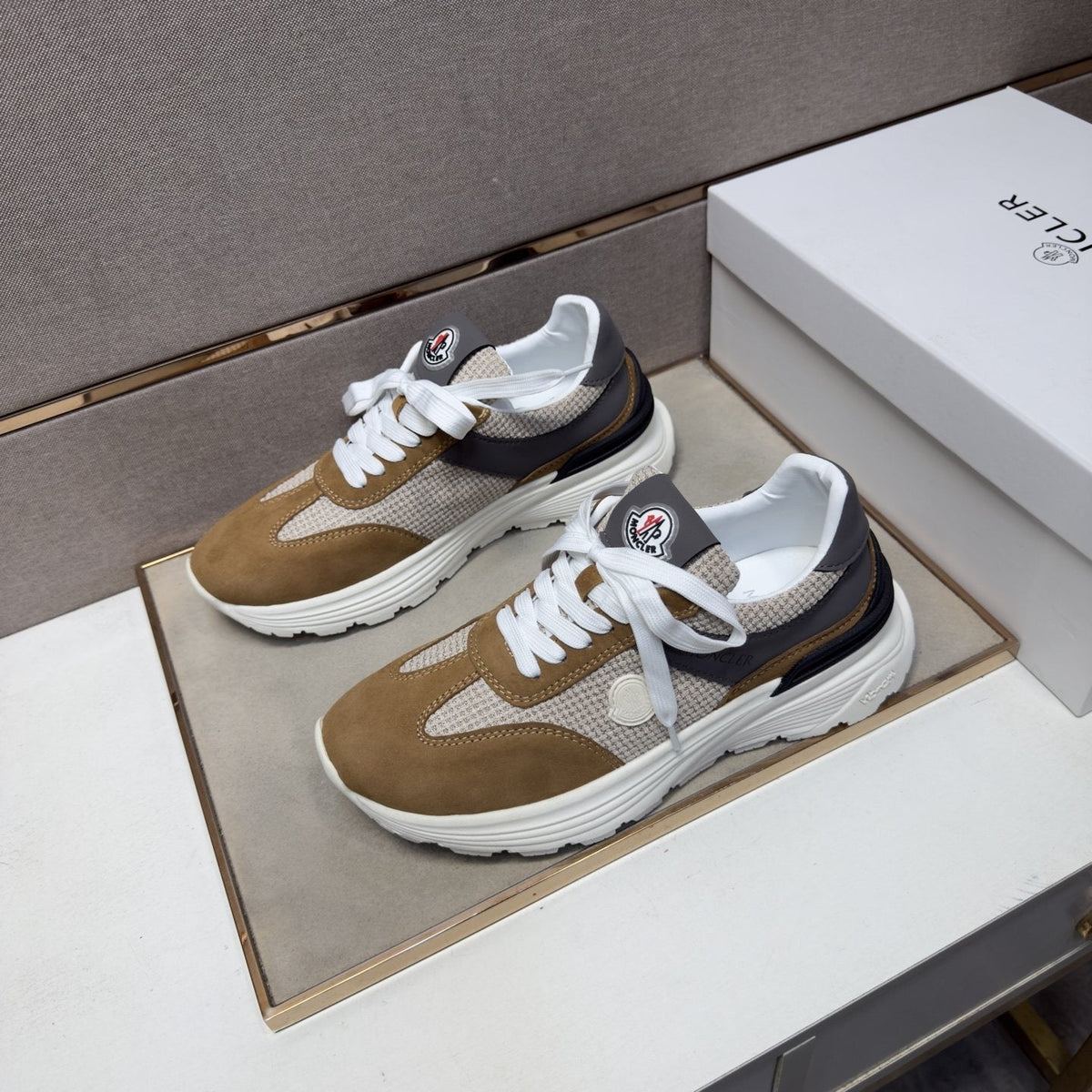 Moncler Mixed-Material Low-Top Sneakers — side
