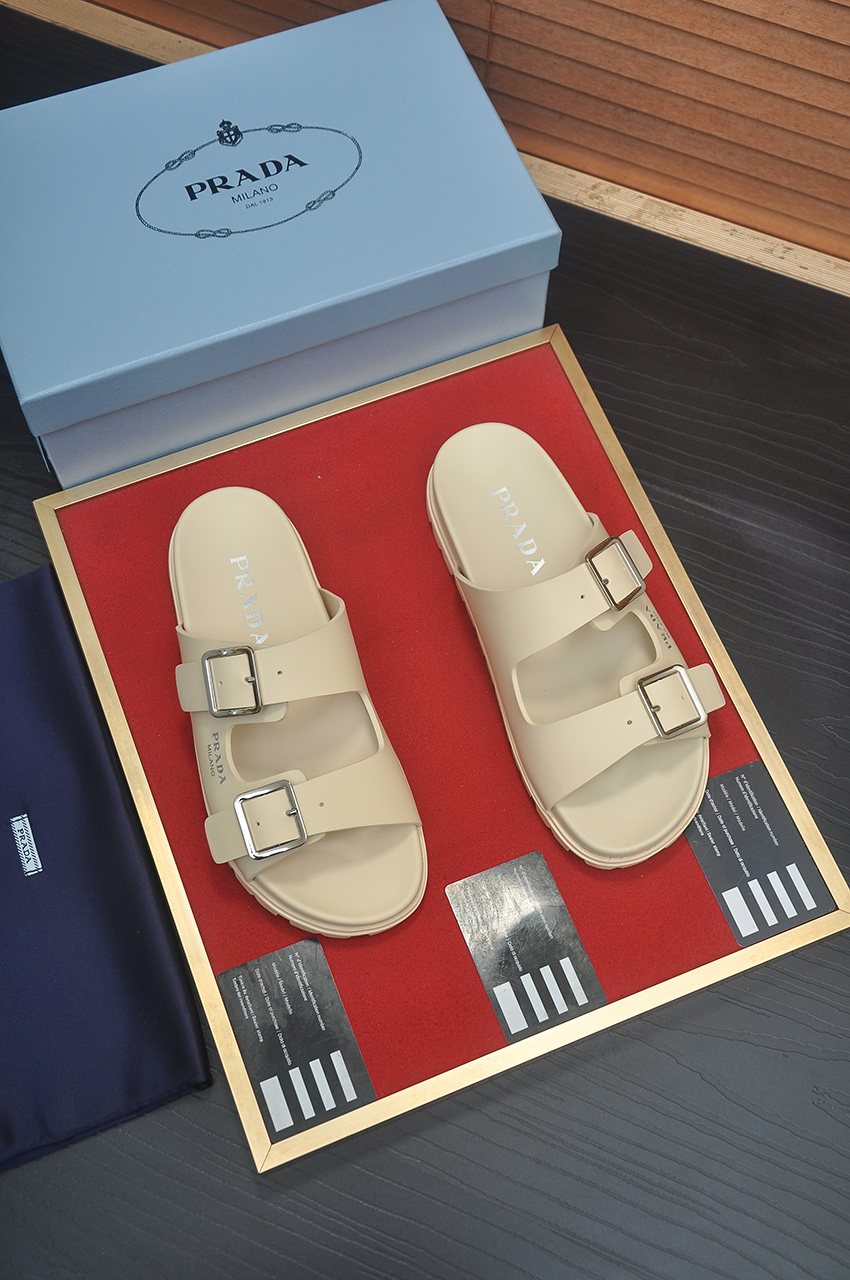 Prada Double-Buckle Slide Sandals — front