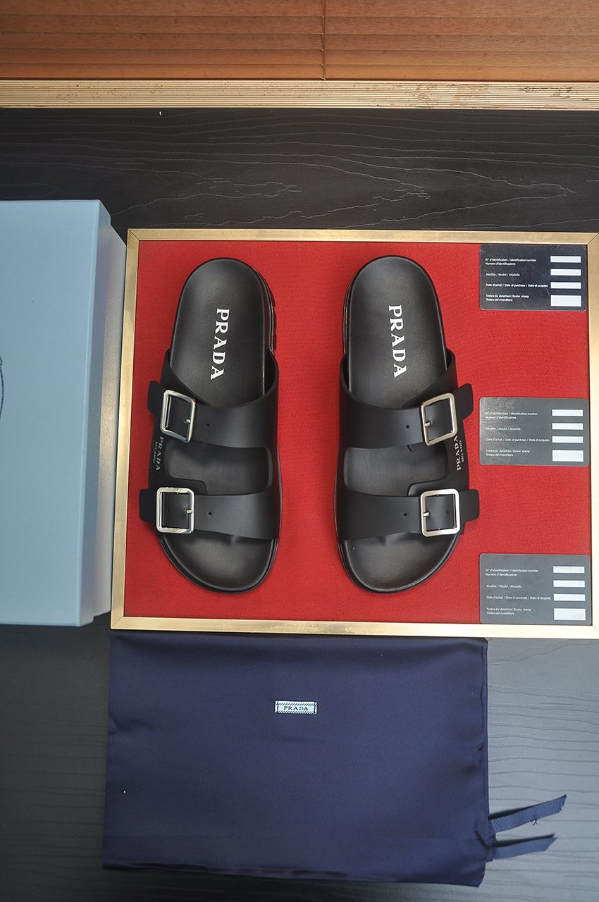 Prada Double-Buckle Slide Sandals — front