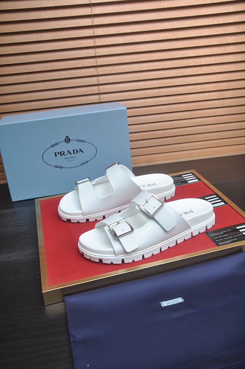 Prada Double-Buckle Slide Sandals — side