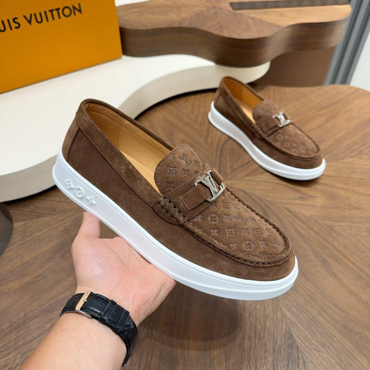 Louis Vuitton Embossed Slip-On Sneakers — model