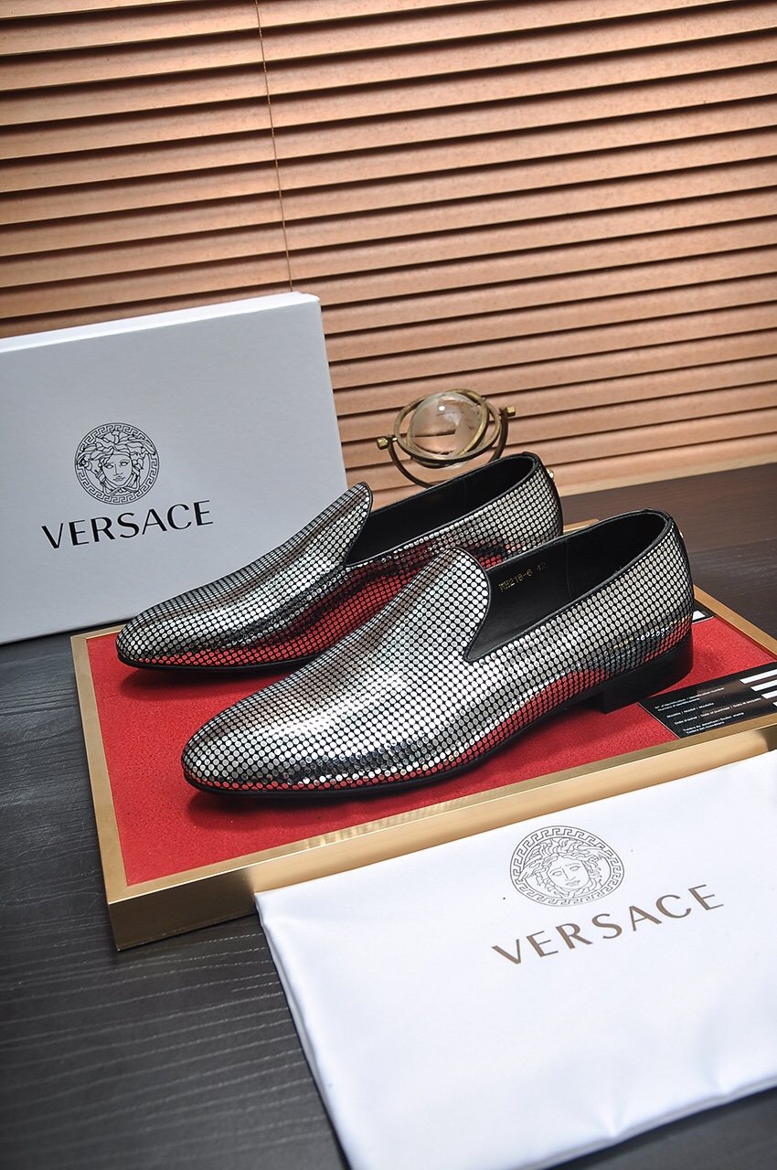 Versace Silver and Black Pattern Loafers — front