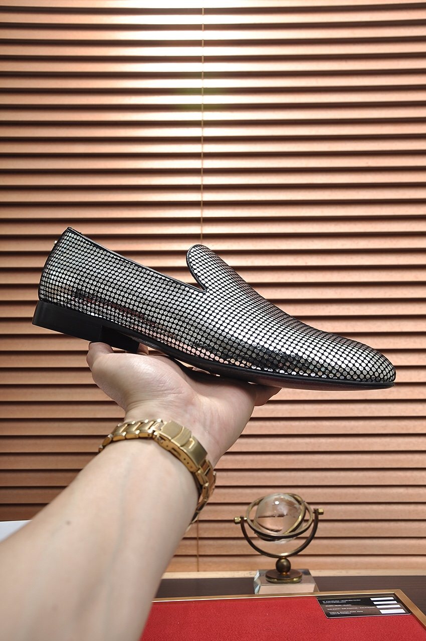 Versace Silver and Black Pattern Loafers — model