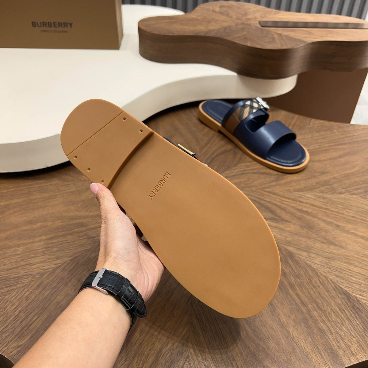 Burberry Plaid Buckle Slide Sandals — back