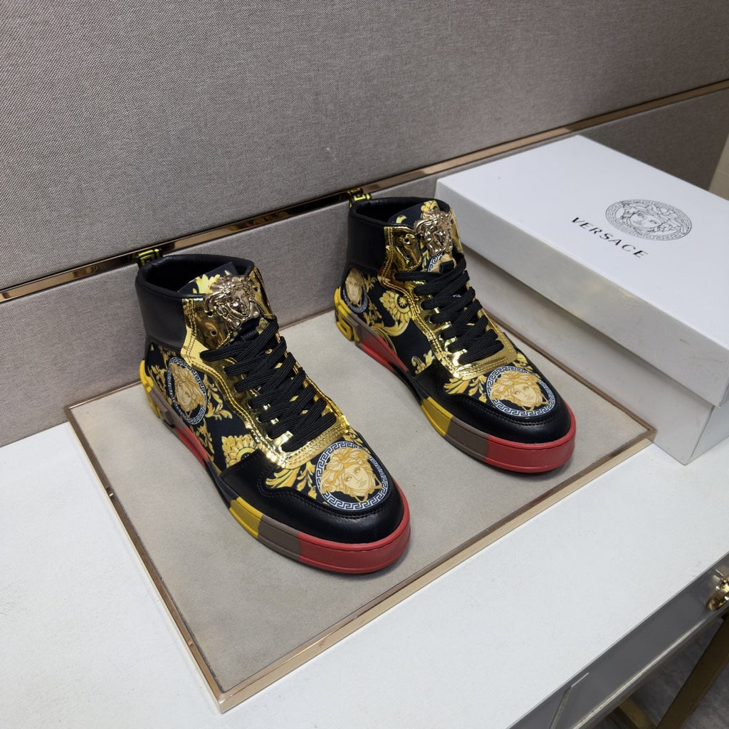 Versace White Gold High-Top Sneakers — front
