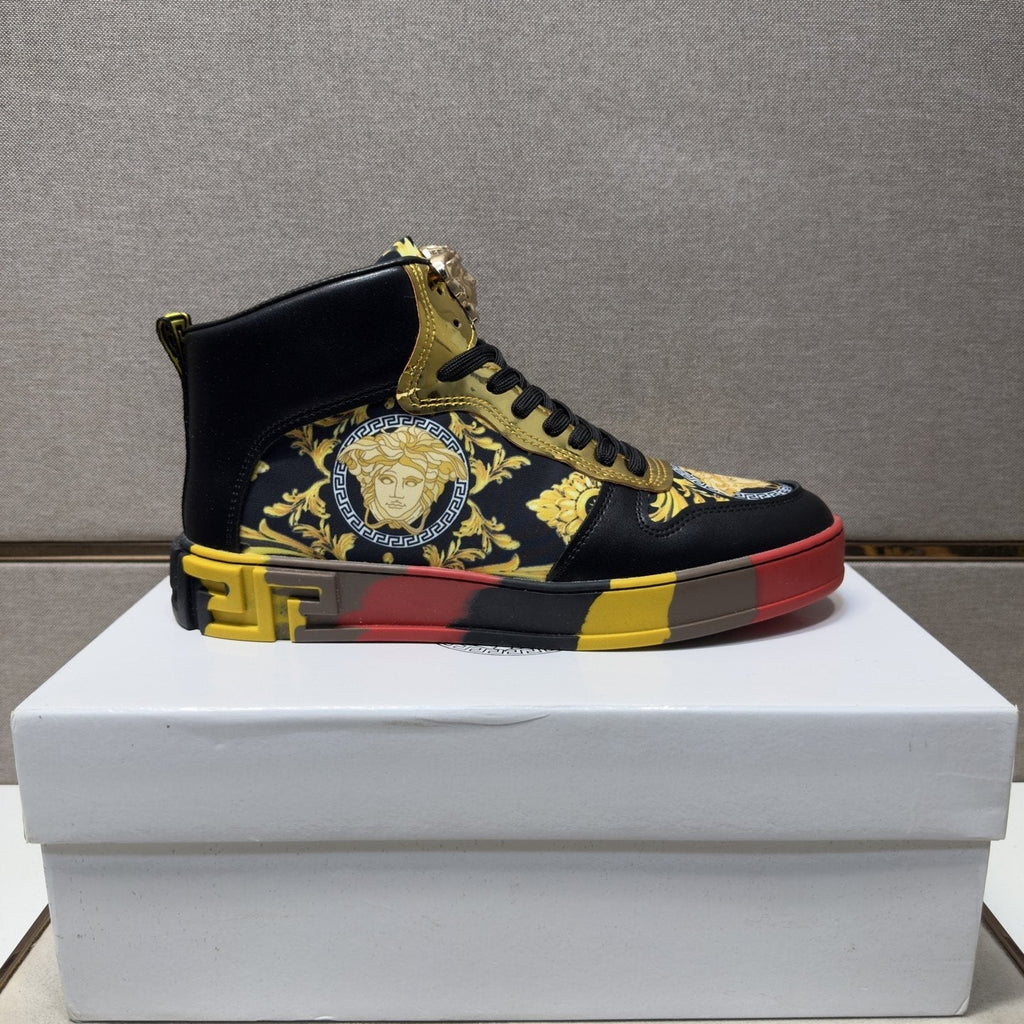 Versace White Gold High-Top Sneakers — side