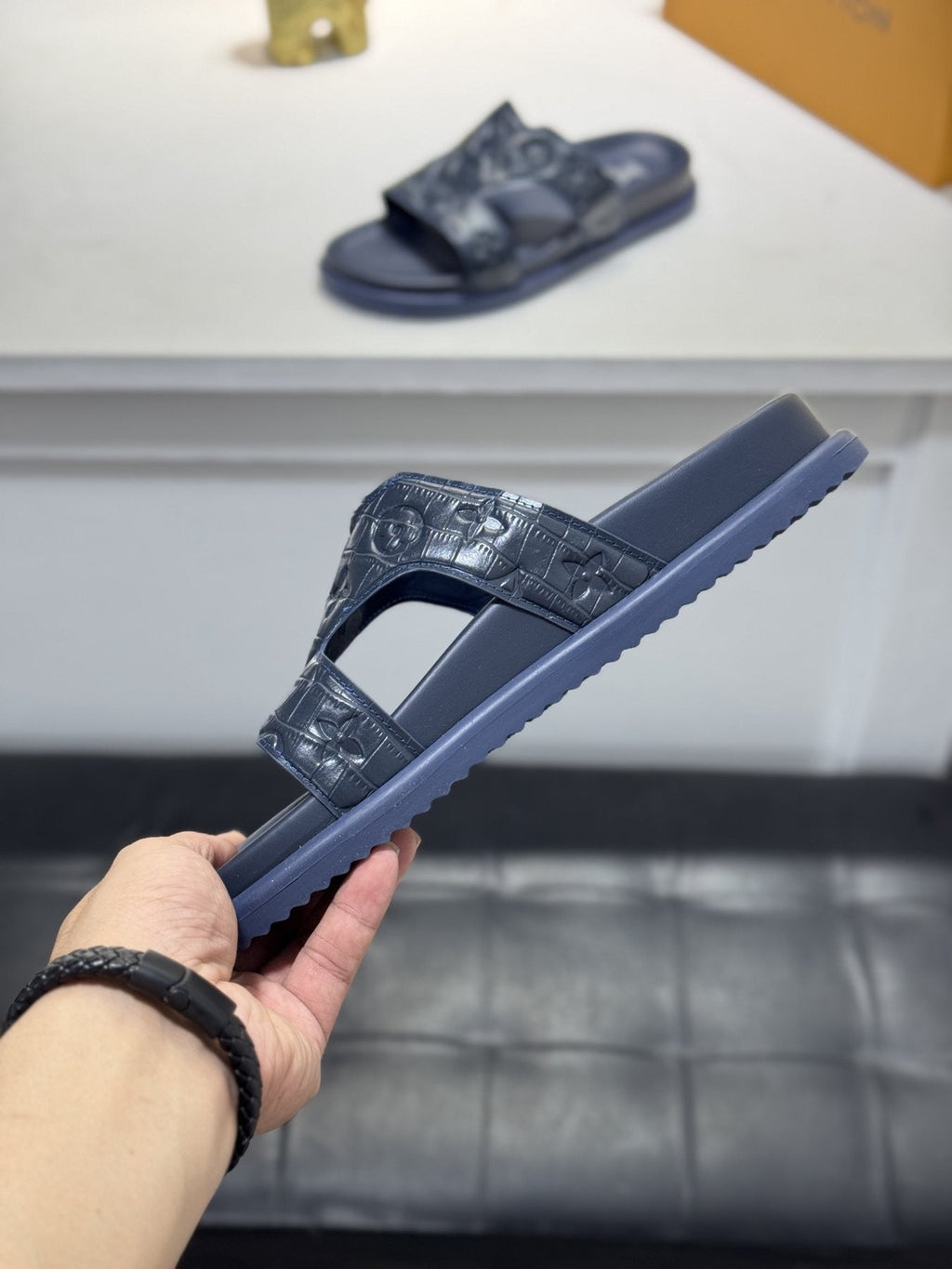 Louis Vuitton Embossed Strap Slide Sandals — side