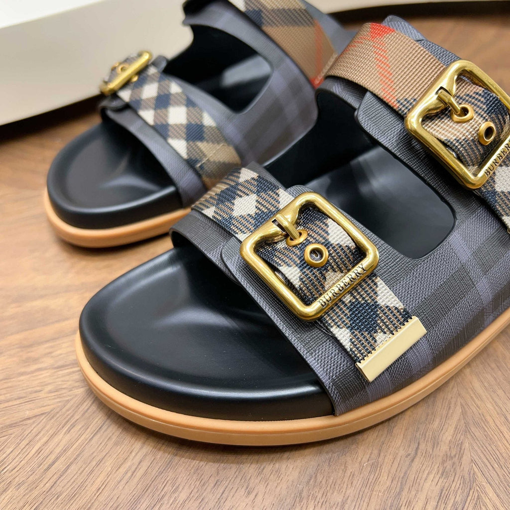 Burberry Plaid Buckle Slide Sandals — front
