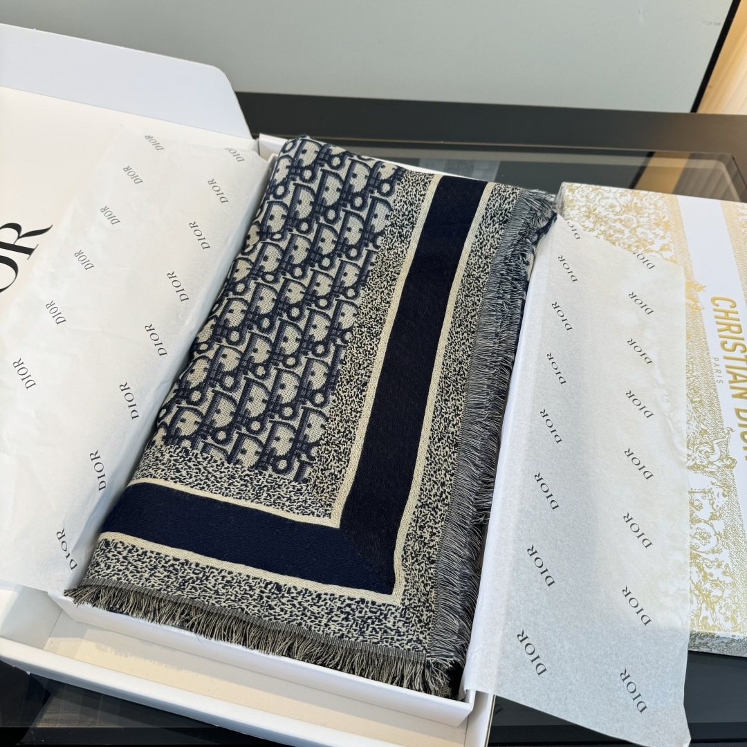 Dior Fringed Monogram Shawl Scarf — front