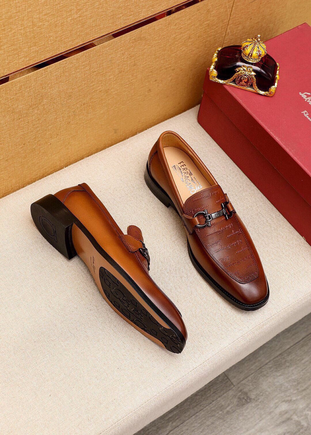Ferragamo Textured Buckle Loafers — front