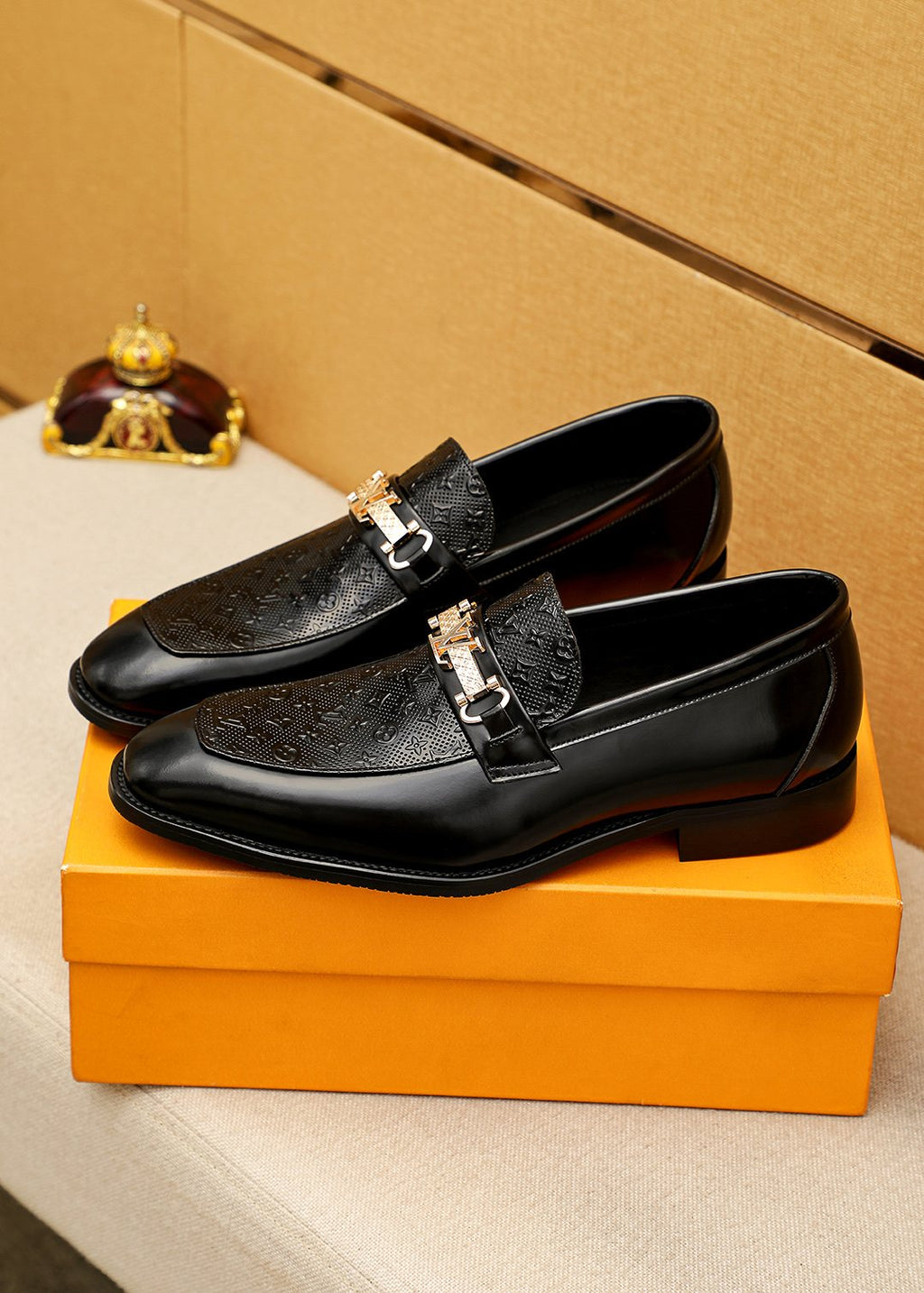 Louis Vuitton Embossed Buckle Loafers — front