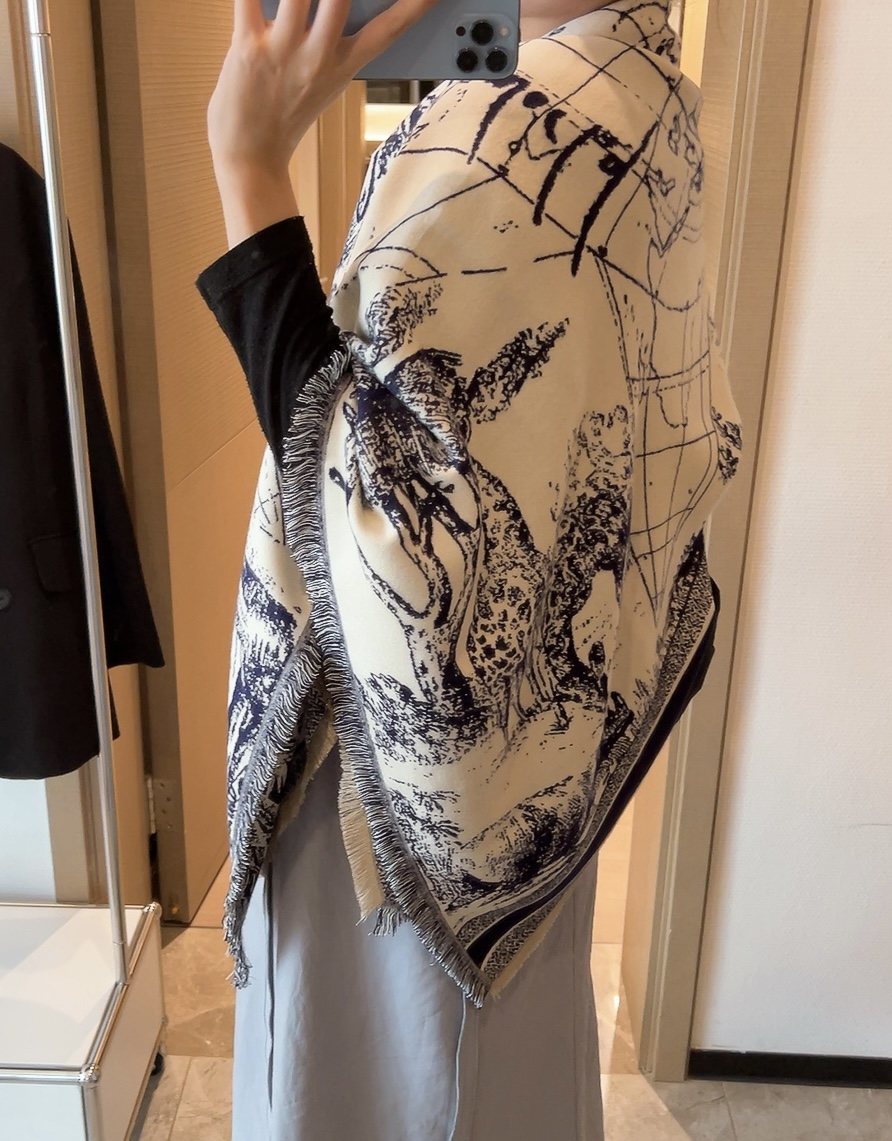 Dior Toile Print Fringed Shawl — model