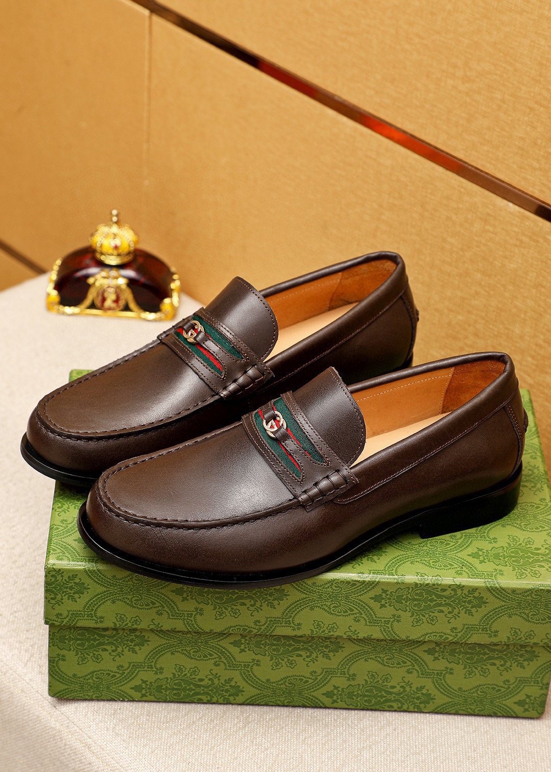 Gucci Web Stripe Leather Loafers — front
