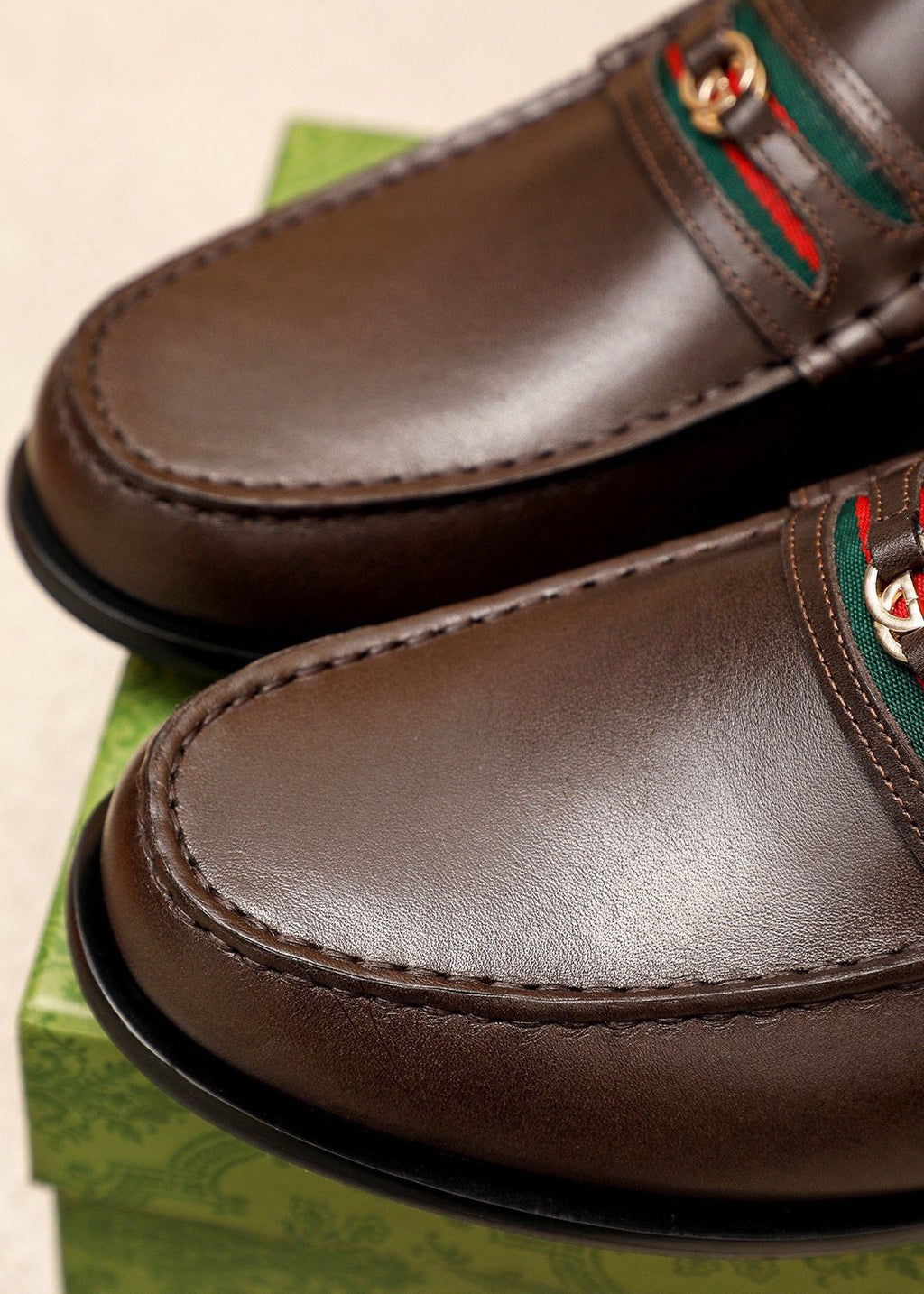 Gucci Web Stripe Leather Loafers — detail