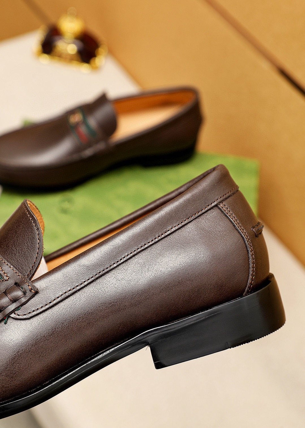 Gucci Web Stripe Leather Loafers — detail