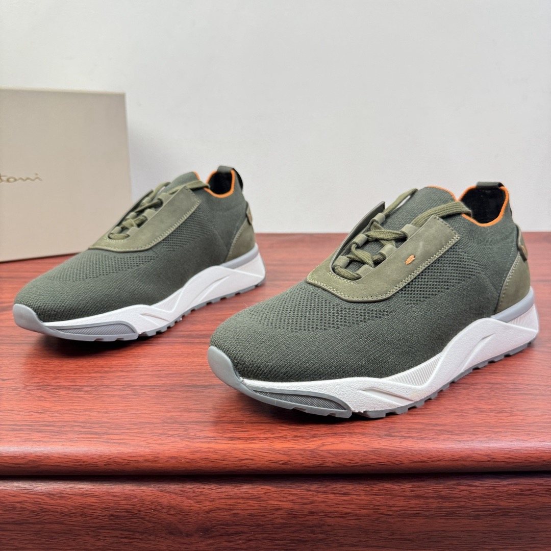Santoni Light Gray Knit Sneakers — front