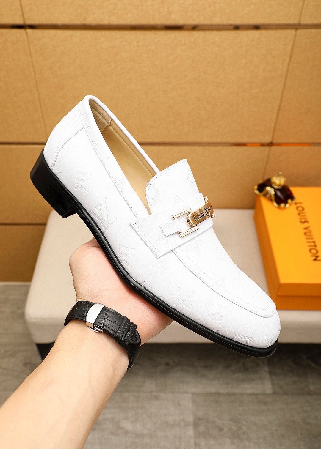 Louis Vuitton Textured Hardware Loafers — model