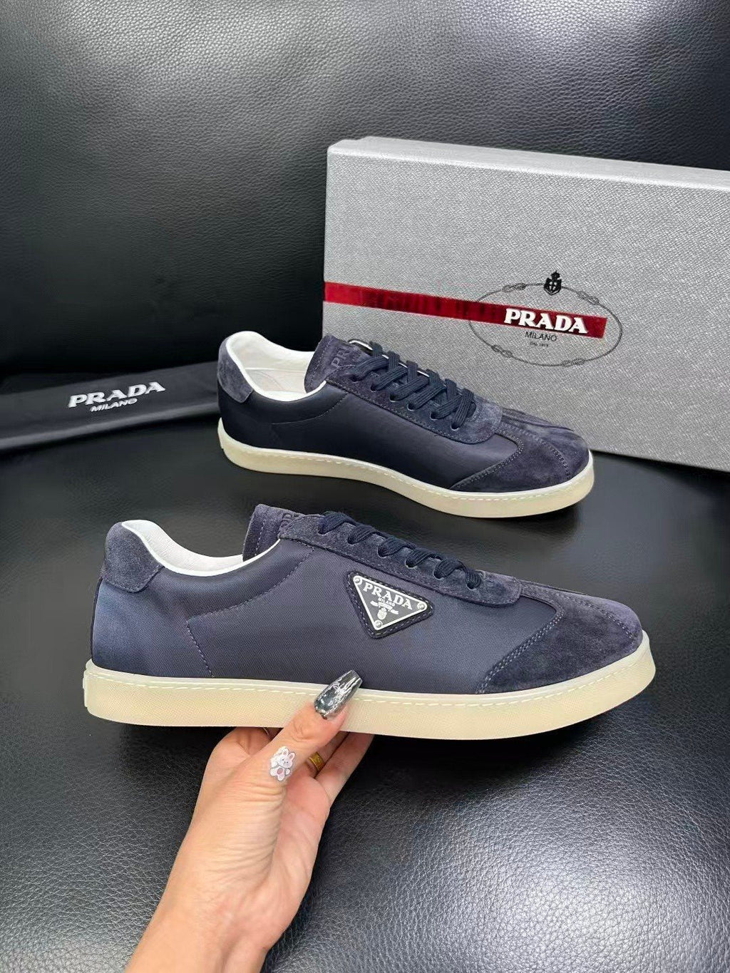 Prada Triangle Logo Low-Top Sneakers — side