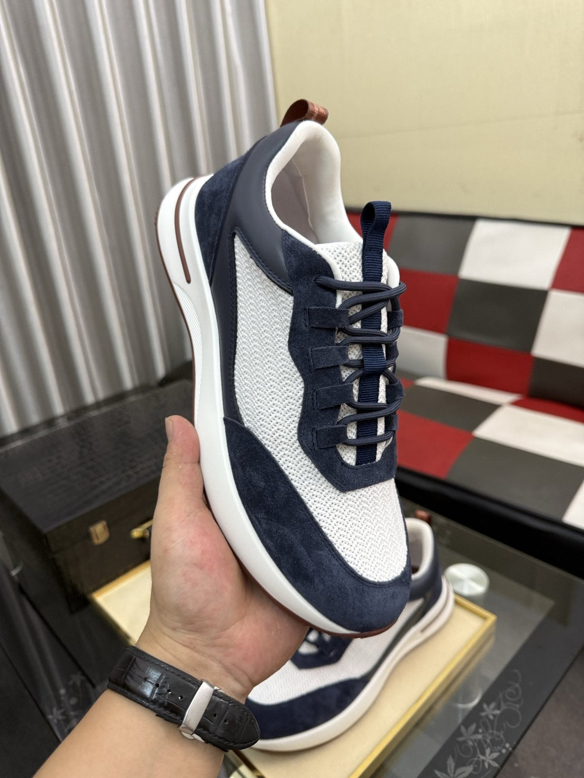 Textured Lace-Up Low-Top Sneakers — model