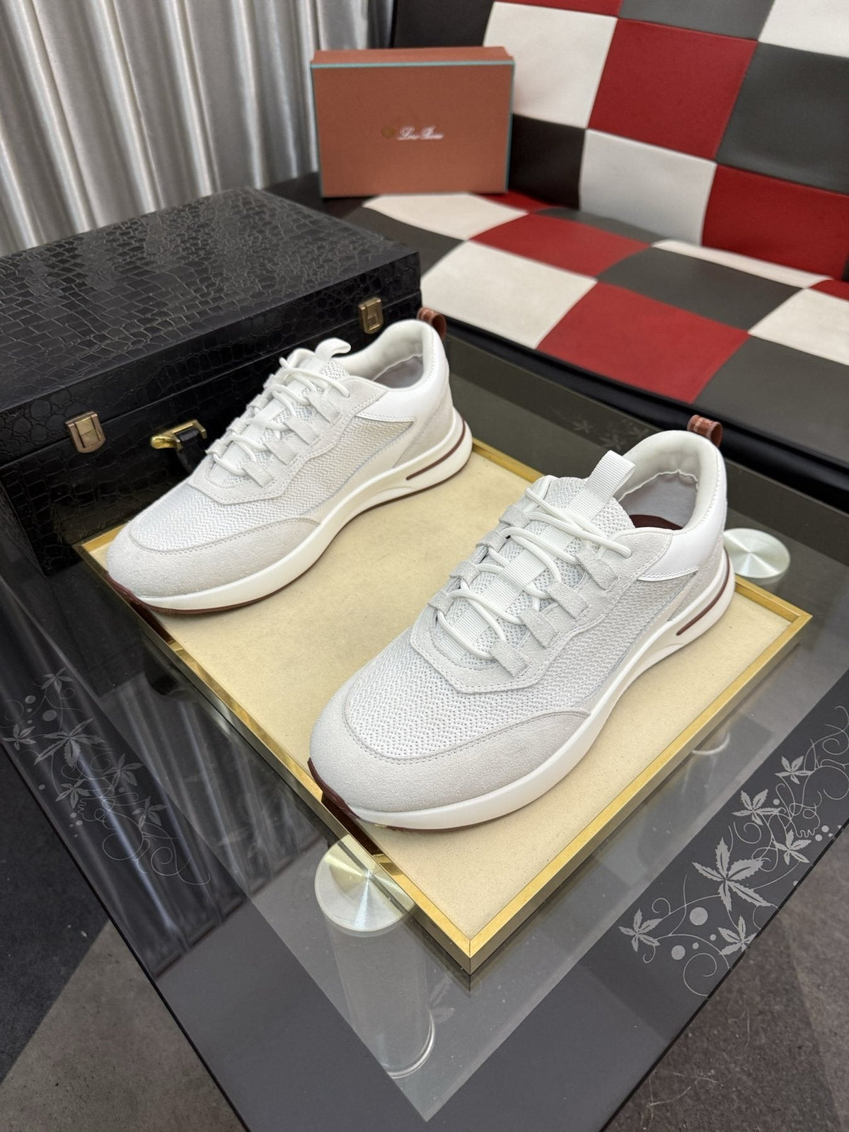 Textured Lace-Up Low-Top Sneakers — front