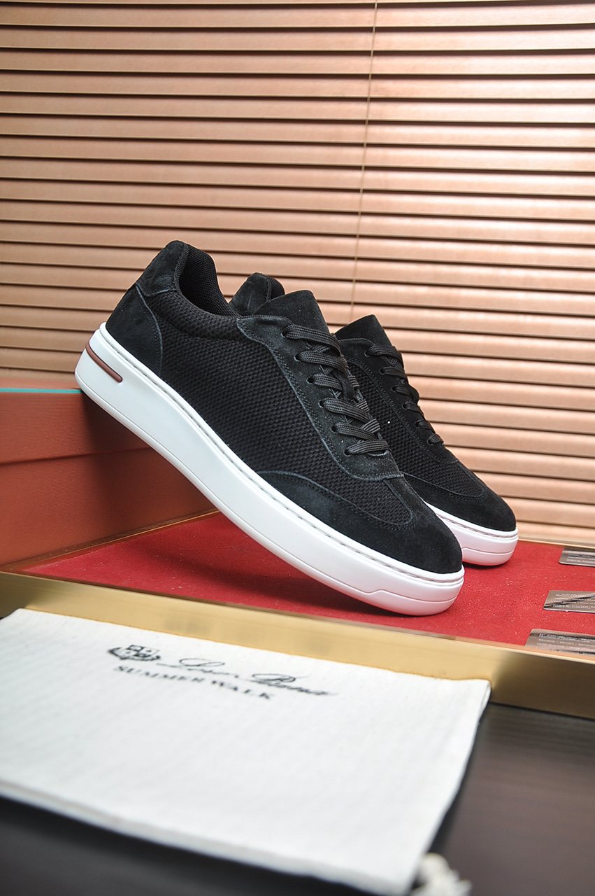 微商相册测试鞋子-Loro Piana Textured Lace-Up Sneakers — front