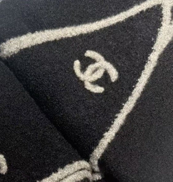 Chanel Black Ivory Trim Triangular Scarf — detail
