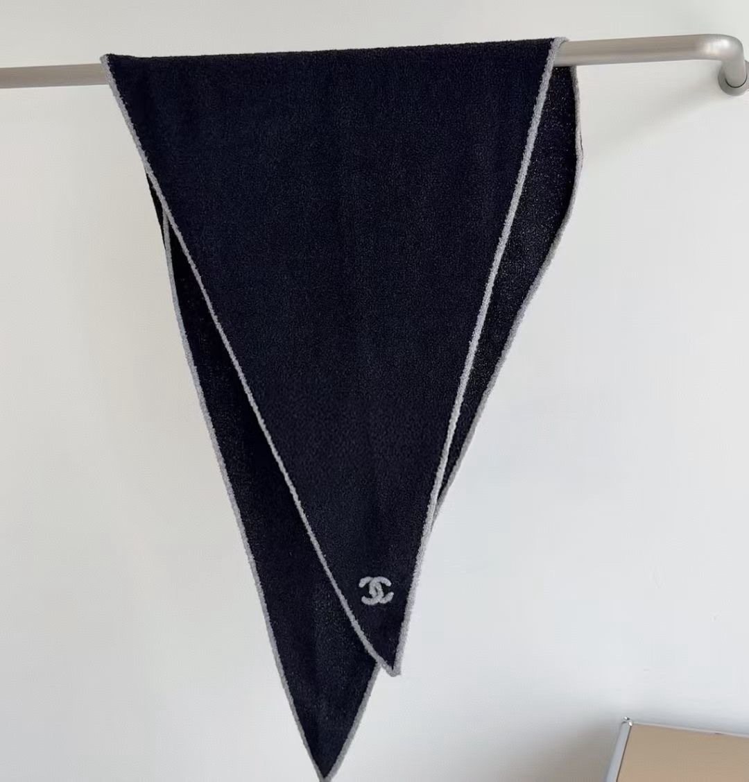 Chanel Black Ivory Trim Triangular Scarf — hero