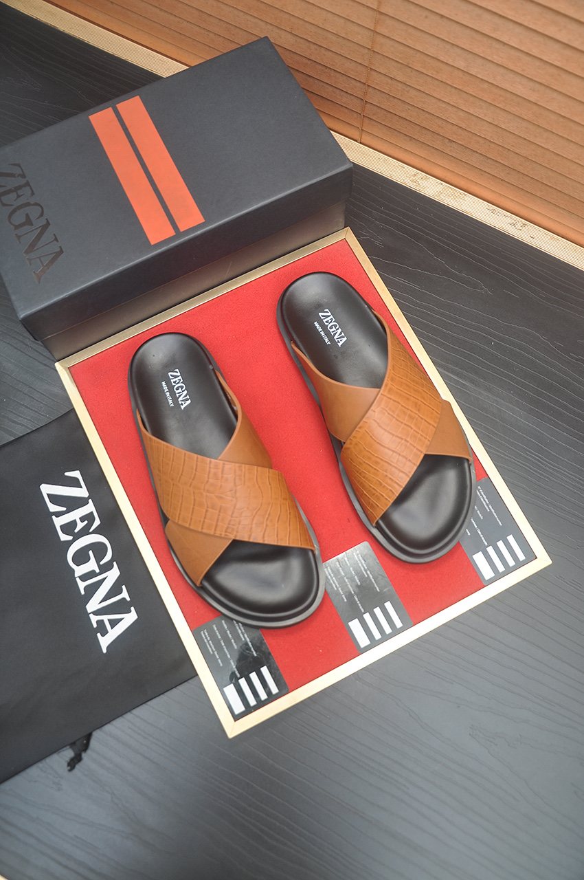 Zegna Cross-Strap Slide Sandals — front