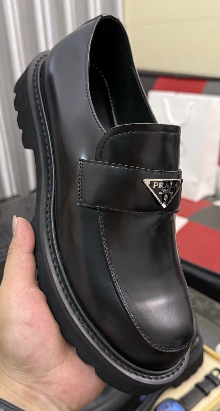 Prada Black Plaque Strap Loafers — hero