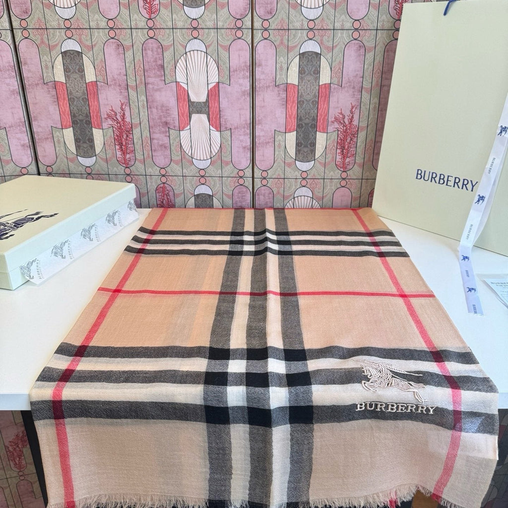 Burberry Camel Beige Plaid Scarf — hero