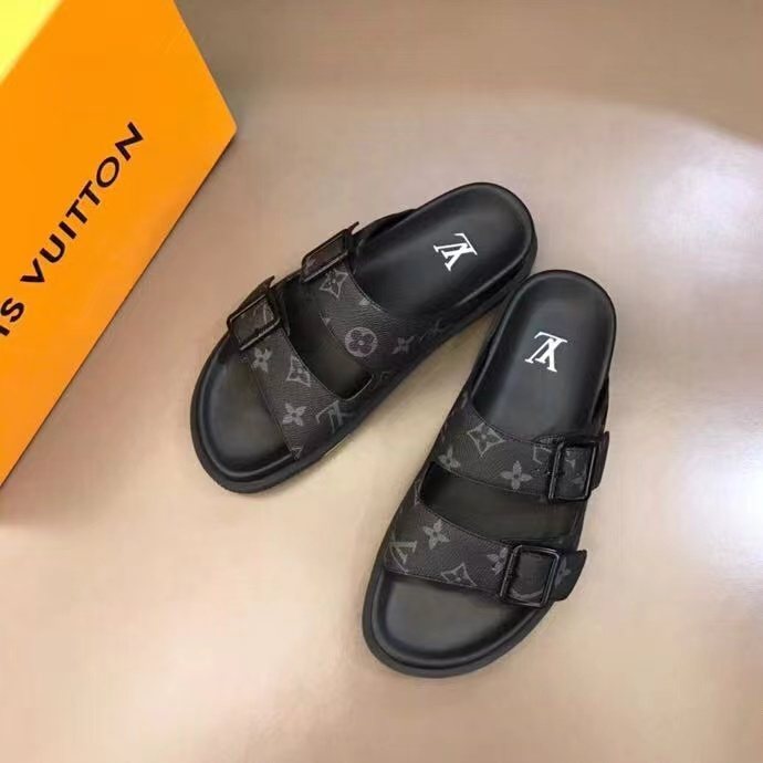 Louis Vuitton Monogram Buckle Slide Sandals — front