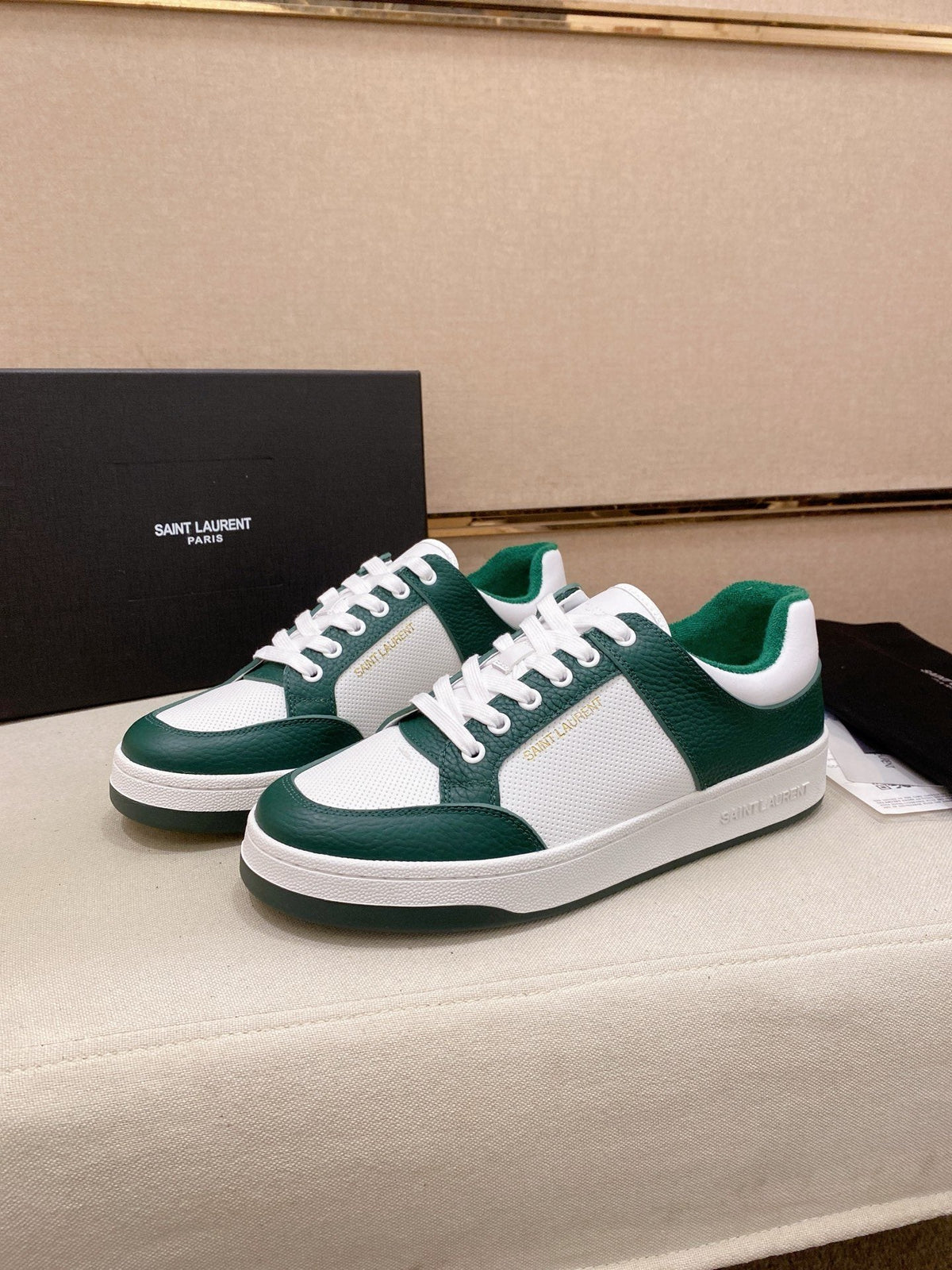 Saint Laurent Dark Green and White Low-Top Sneakers — hero