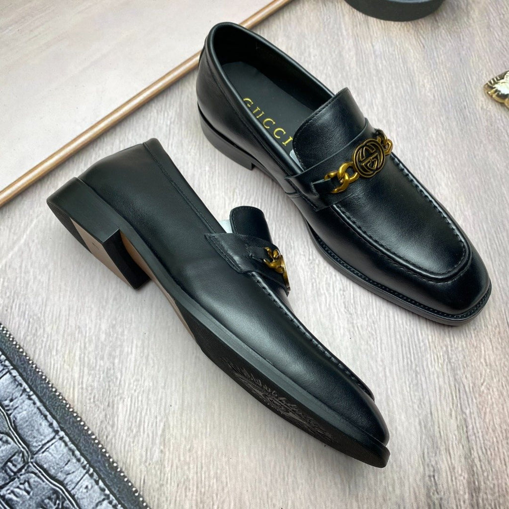 GUCCI Black Gold-Tone Hardware Loafers — side