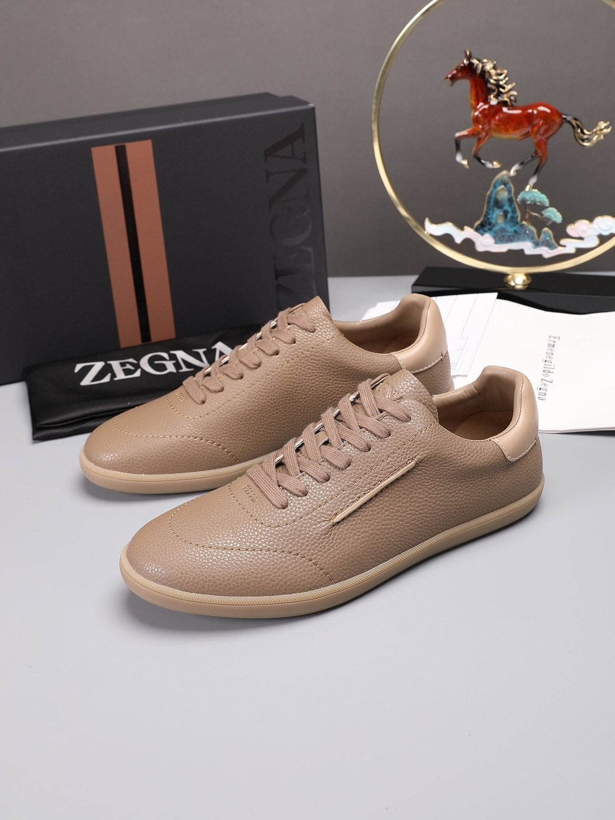ZEGNA Textured Leather Sneakers — front
