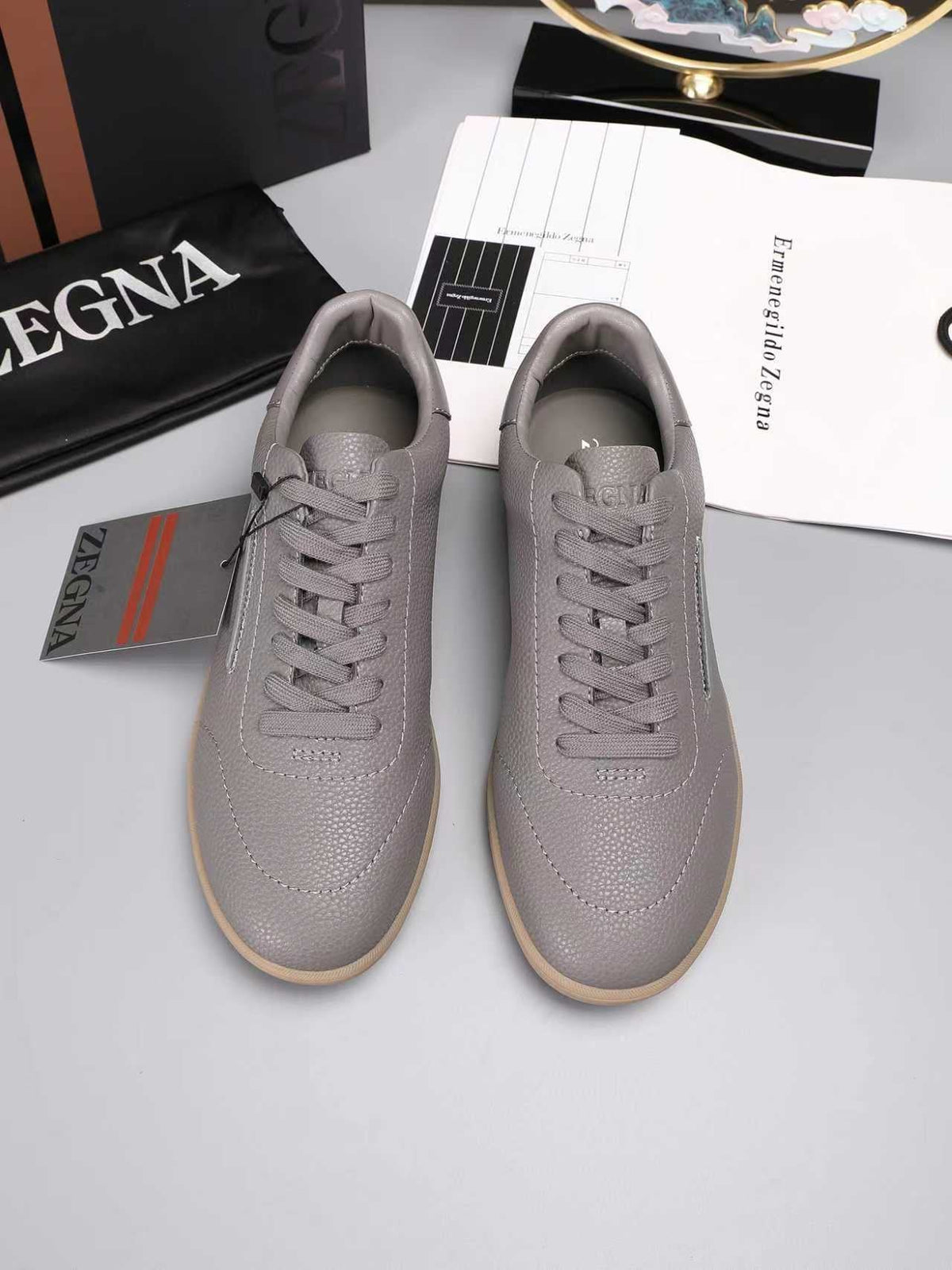 ZEGNA Textured Leather Sneakers — front