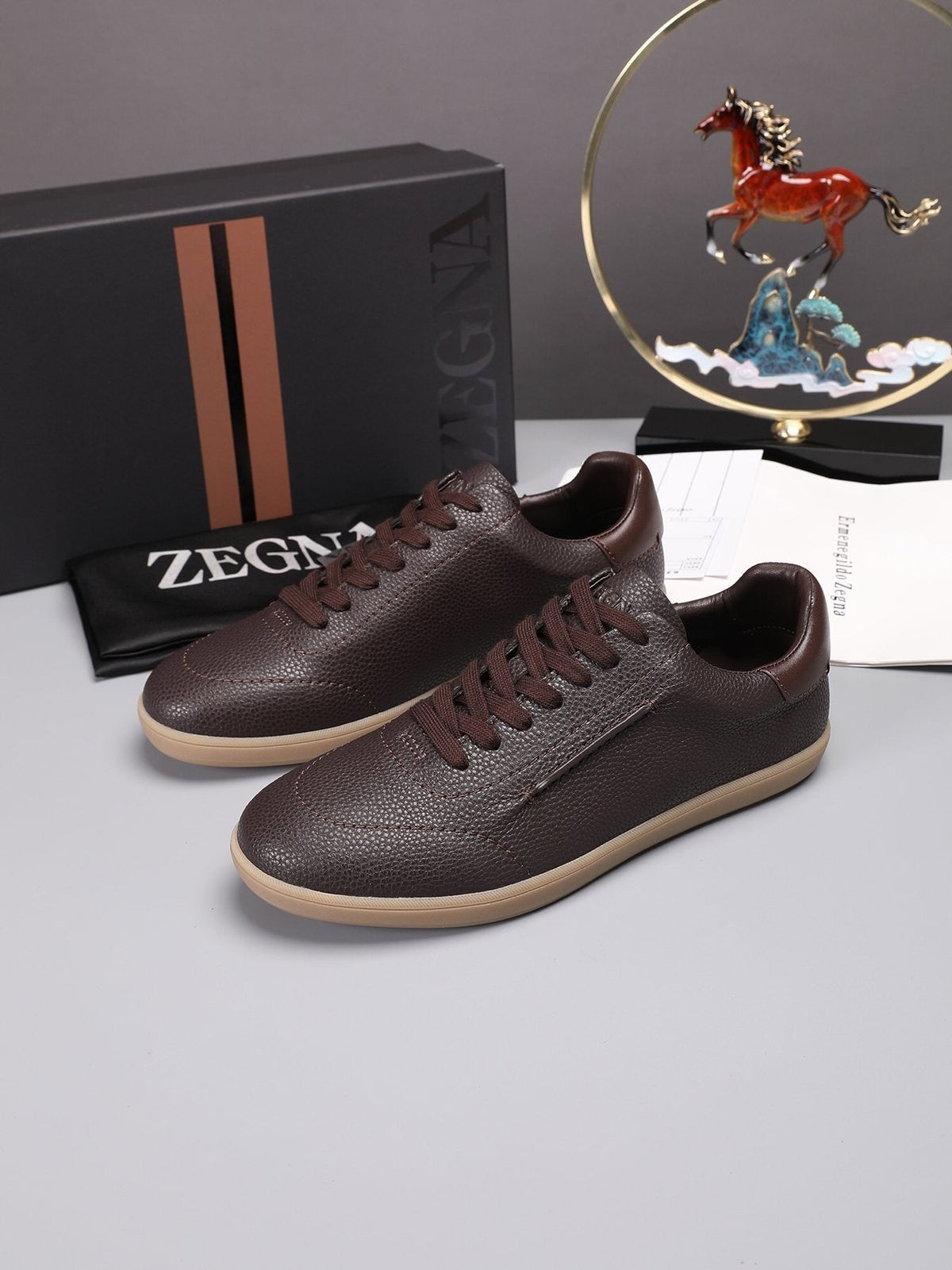 ZEGNA Textured Leather Sneakers — front