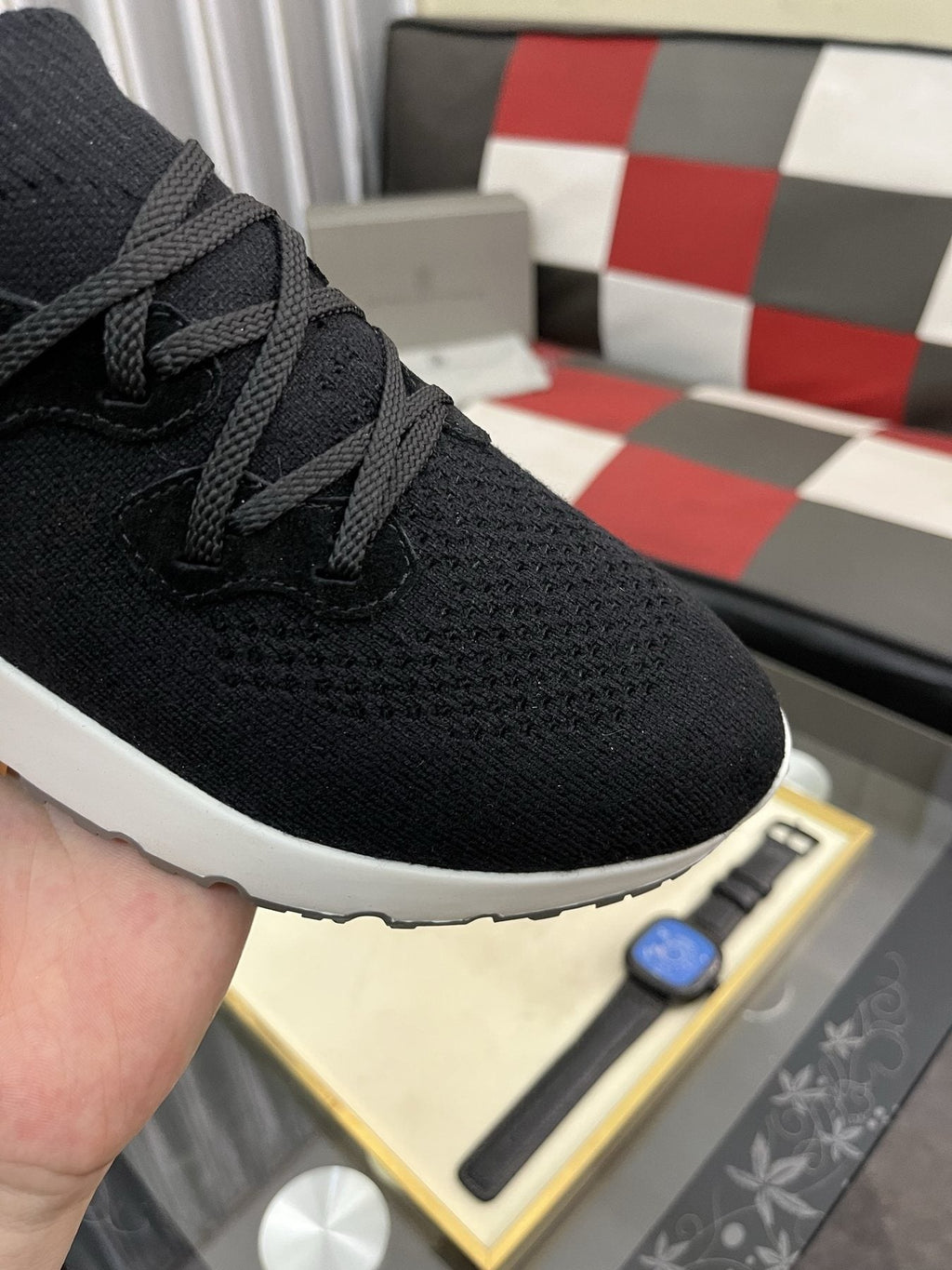 Brunello Cucinelli Men's Knit Lace-Up Sneakers — detail