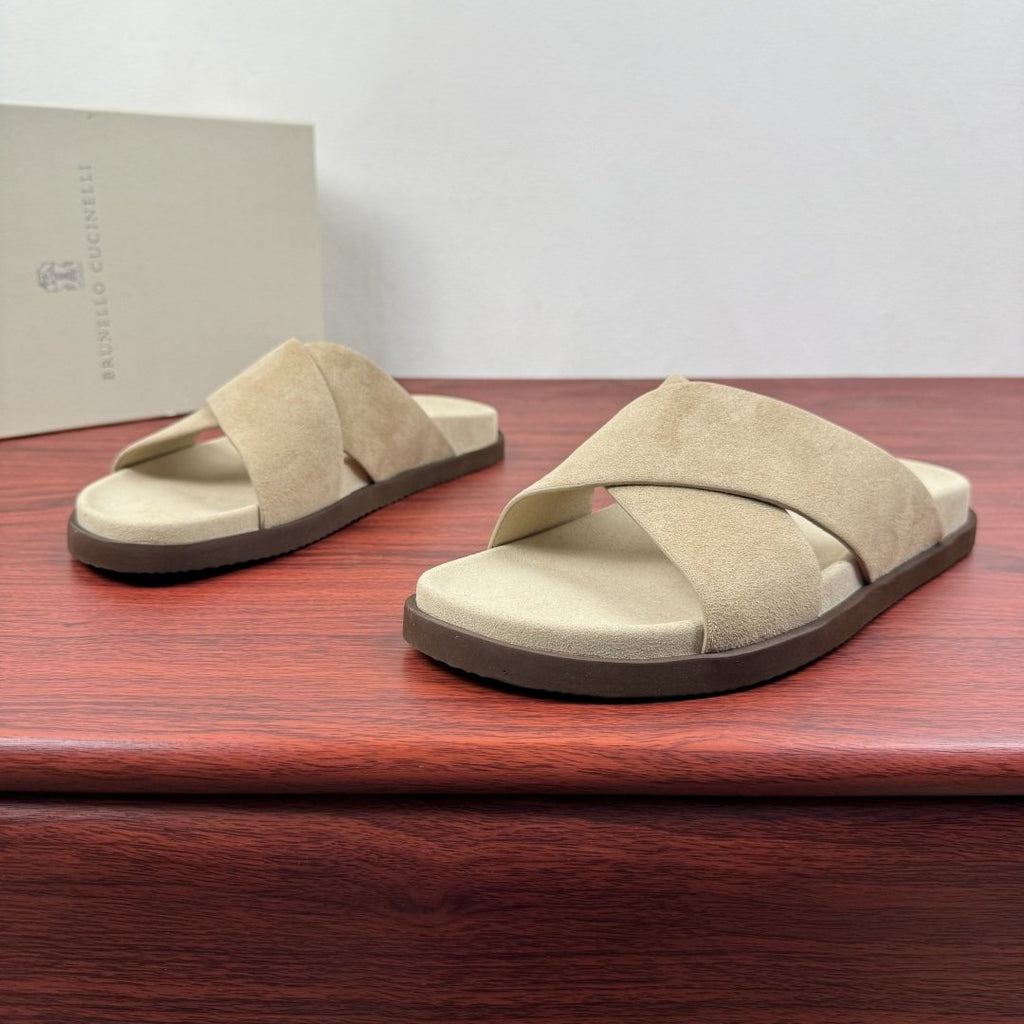 Brunello Cucinelli Cross-Strap Slide Sandals — side